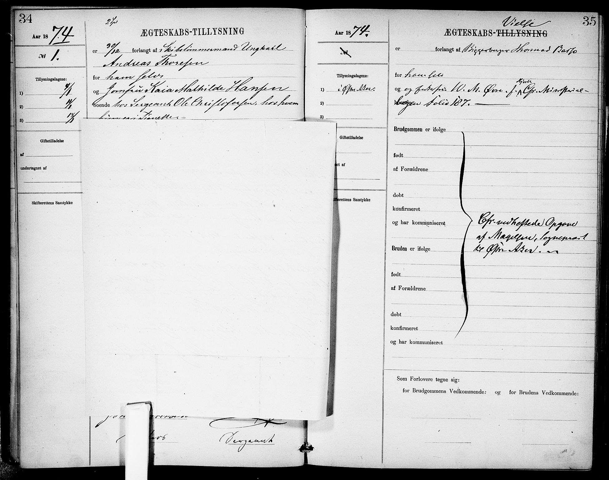 Garnisonsmenigheten Kirkebøker, SAO/A-10846/H/Ha/L0007: Banns register no. I 7, 1872-1893, p. 34-35