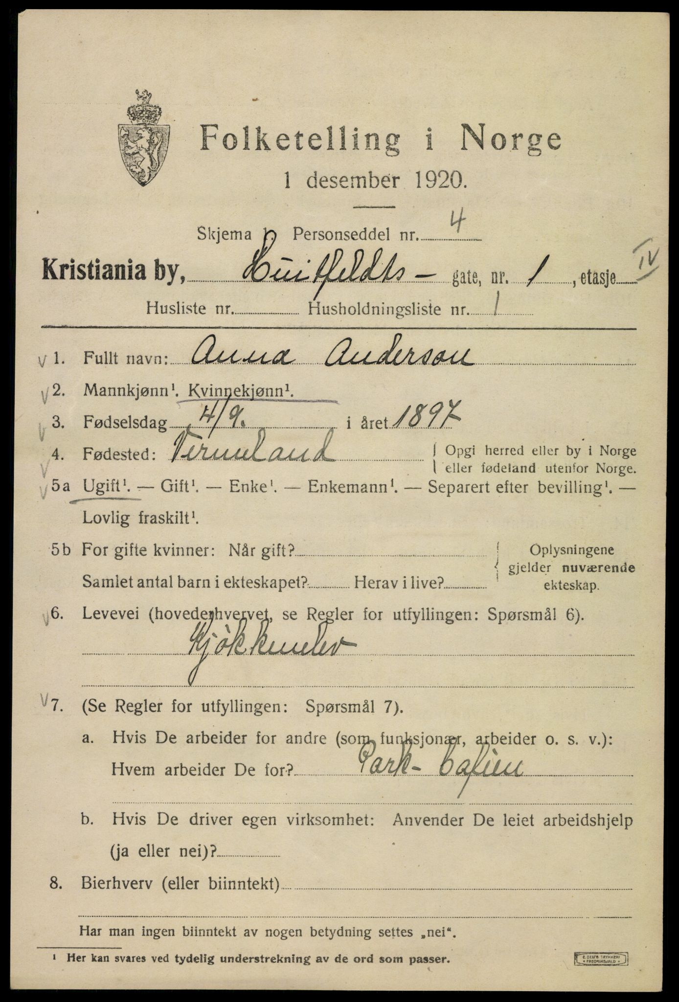 SAO, 1920 census for Kristiania, 1920, p. 299337