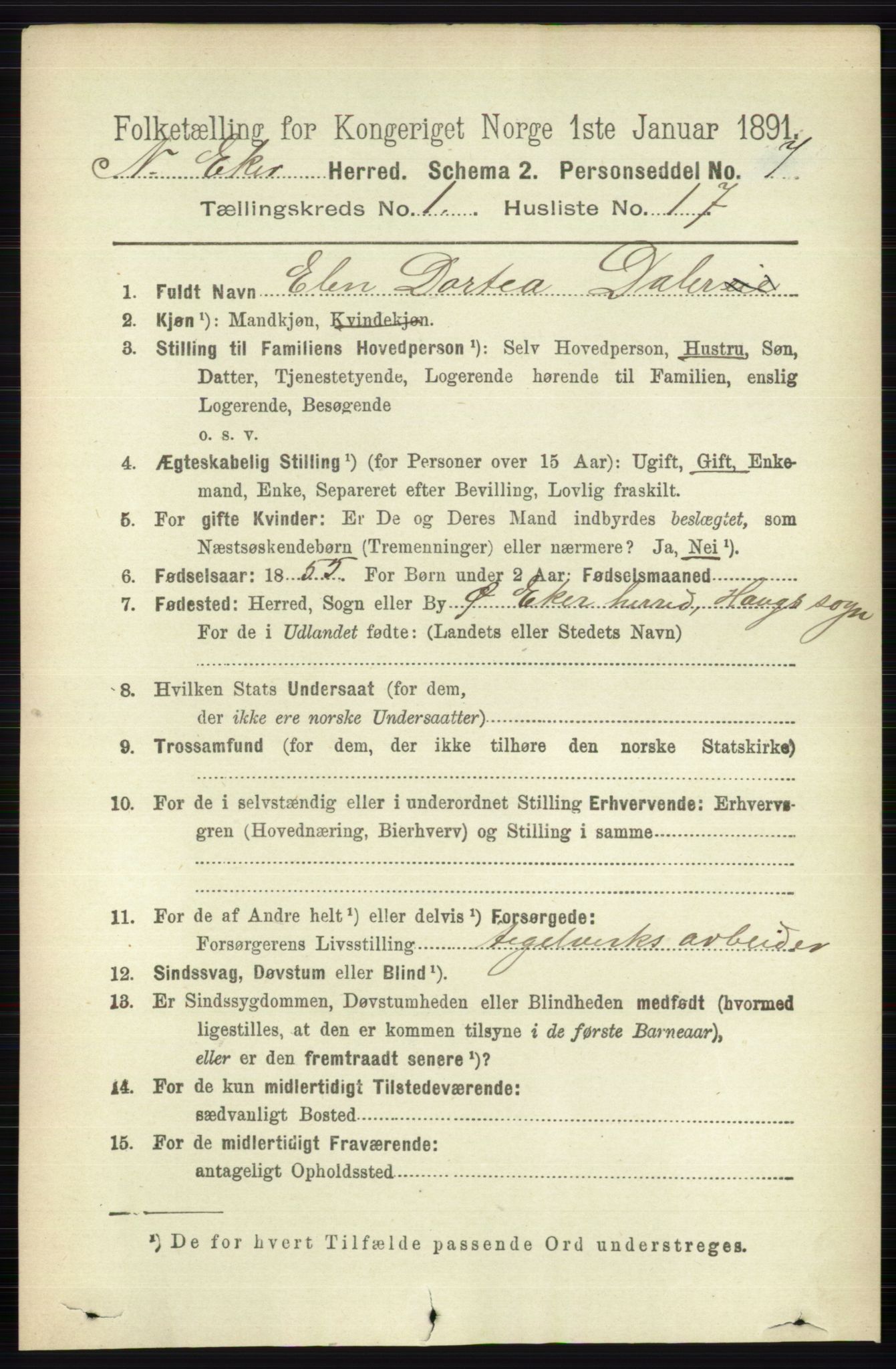 RA, 1891 census for 0625 Nedre Eiker, 1891, p. 164