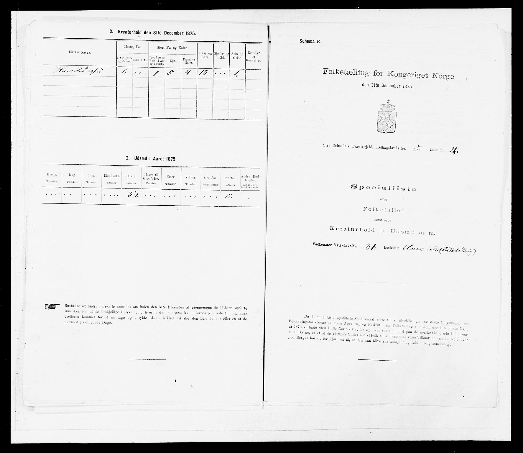 SAB, 1875 census for 1429P Ytre Holmedal, 1875, p. 386