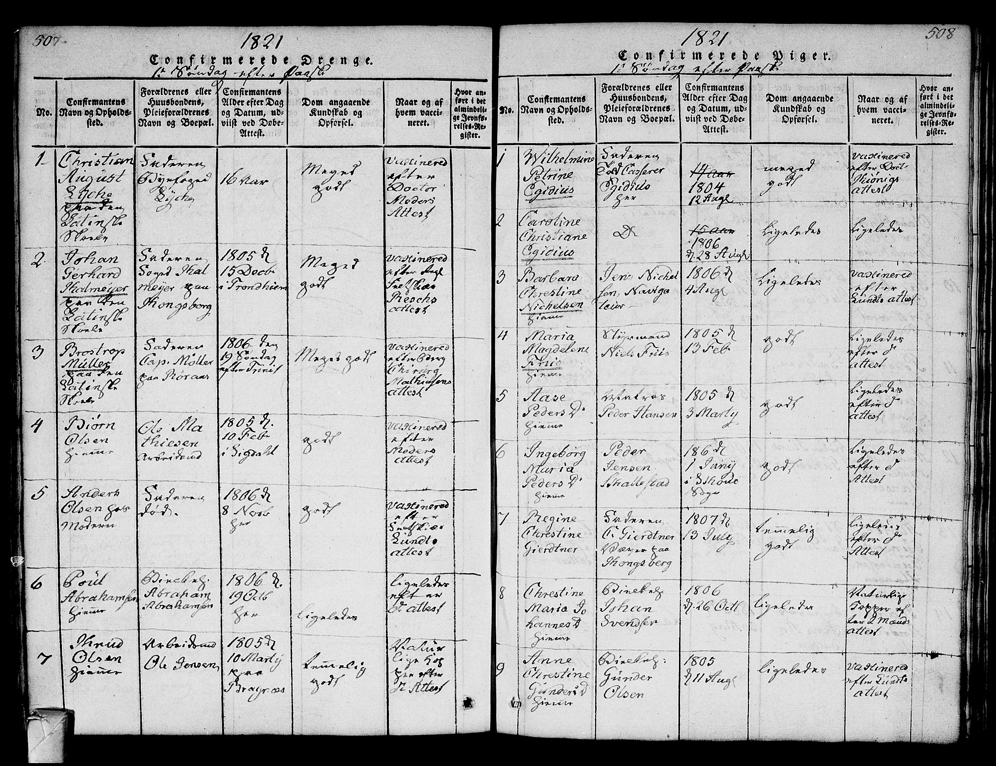 Strømsø kirkebøker, SAKO/A-246/F/Fa/L0011: Parish register (official) no. I 11, 1815-1829, p. 507-508