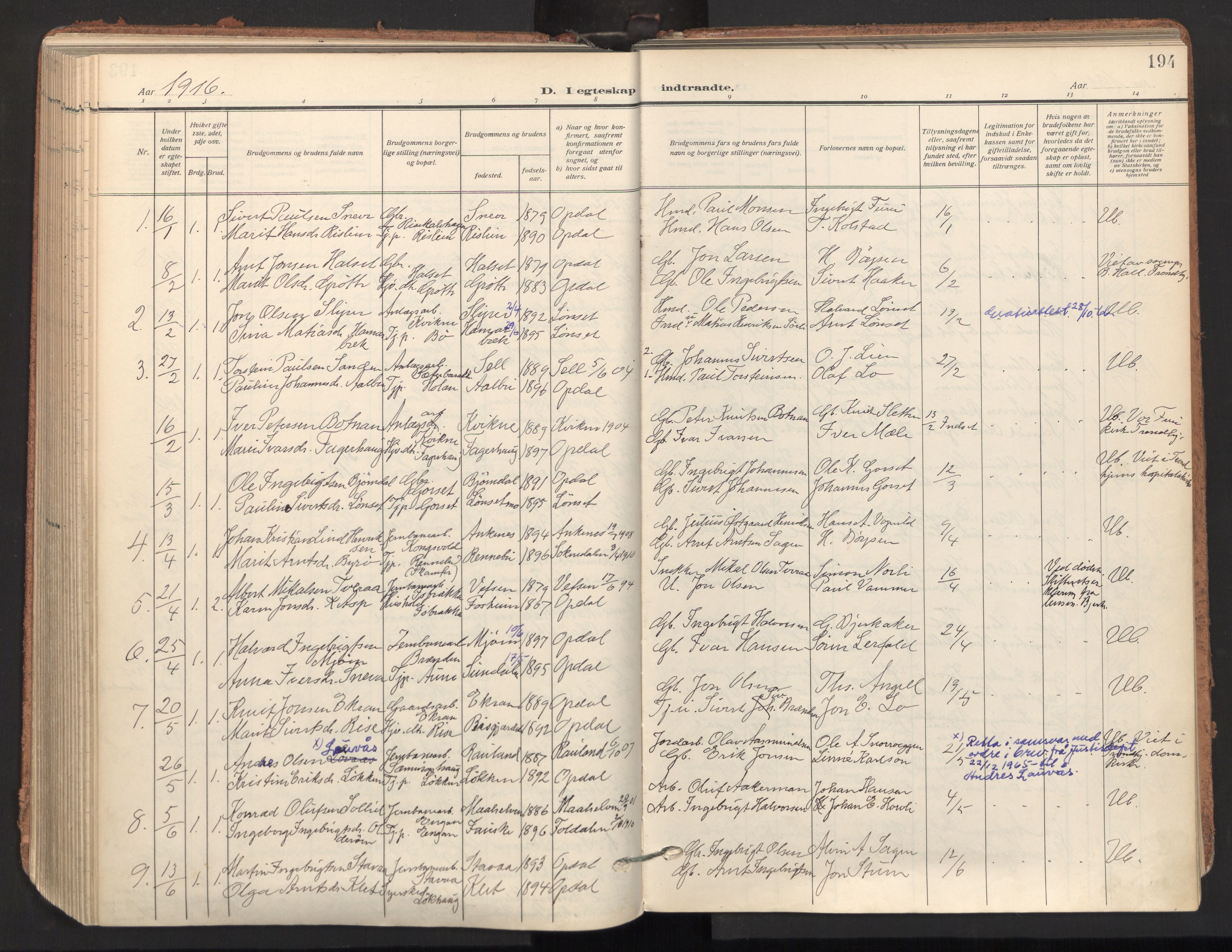 Ministerialprotokoller, klokkerbøker og fødselsregistre - Sør-Trøndelag, SAT/A-1456/678/L0909: Parish register (official) no. 678A17, 1912-1930, p. 194
