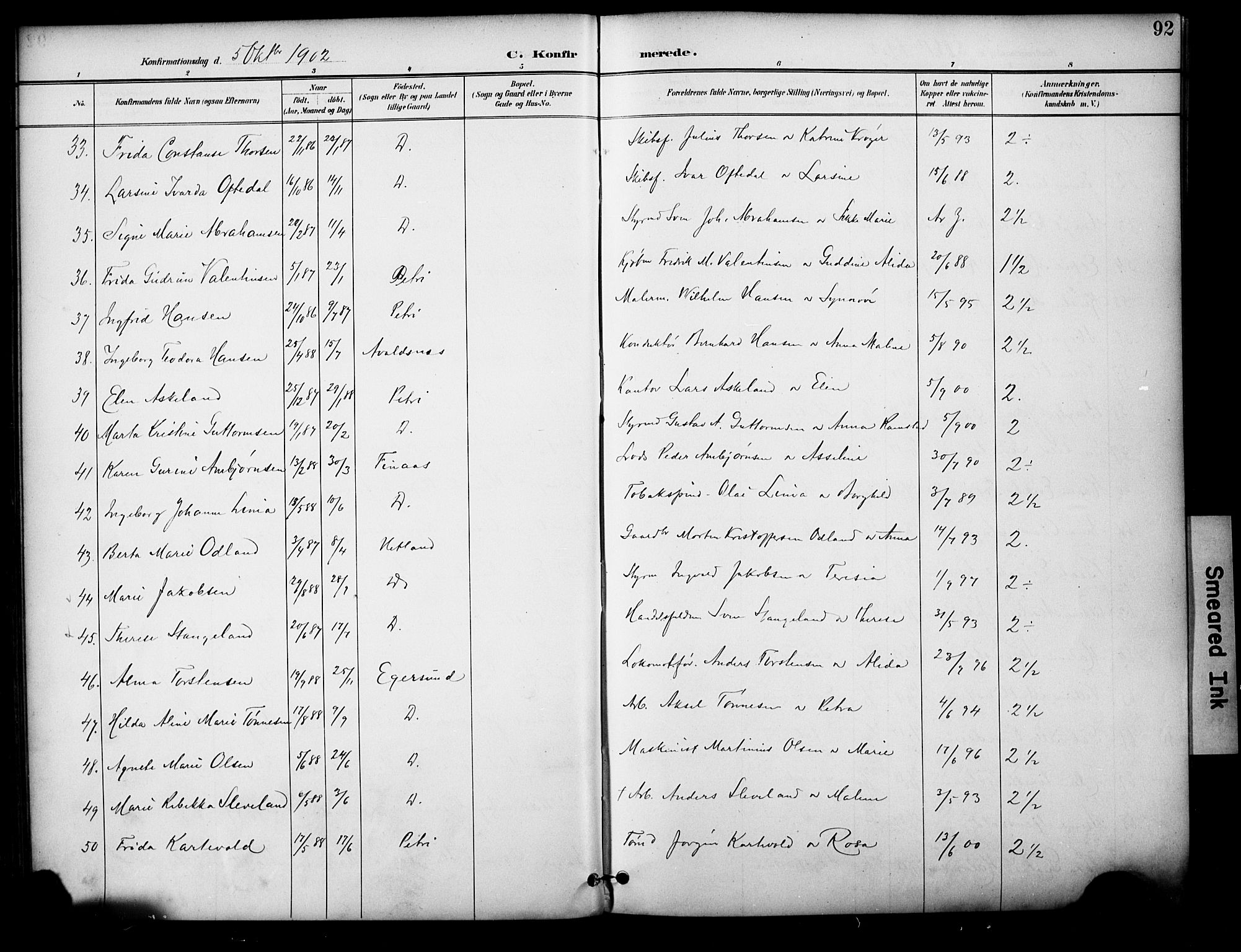 Domkirken sokneprestkontor, AV/SAST-A-101812/001/30/30BA/L0031: Parish register (official) no. A 30, 1896-1916, p. 92