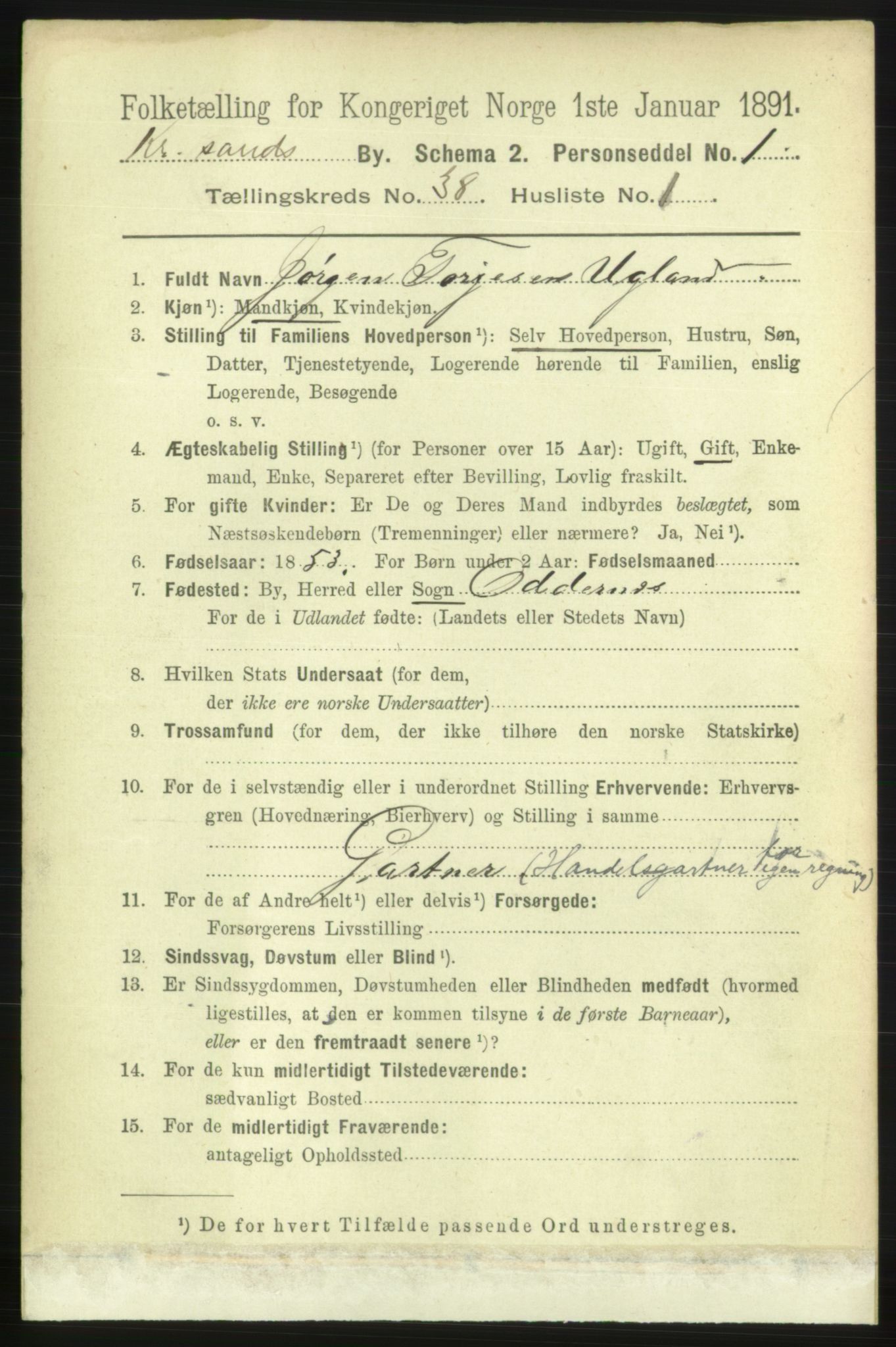 RA, 1891 census for 1001 Kristiansand, 1891, p. 12168