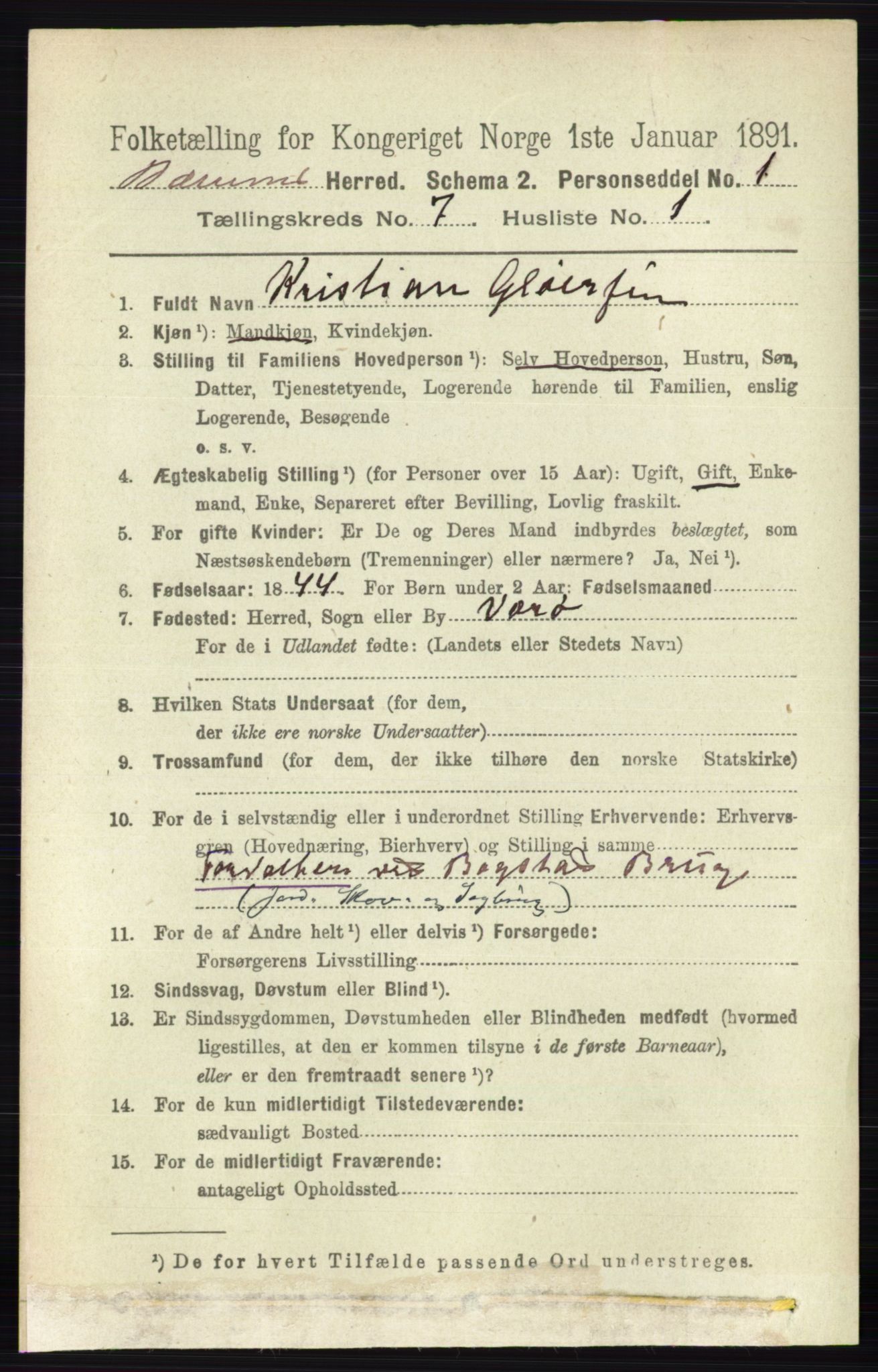 RA, 1891 census for 0219 Bærum, 1891, p. 4080