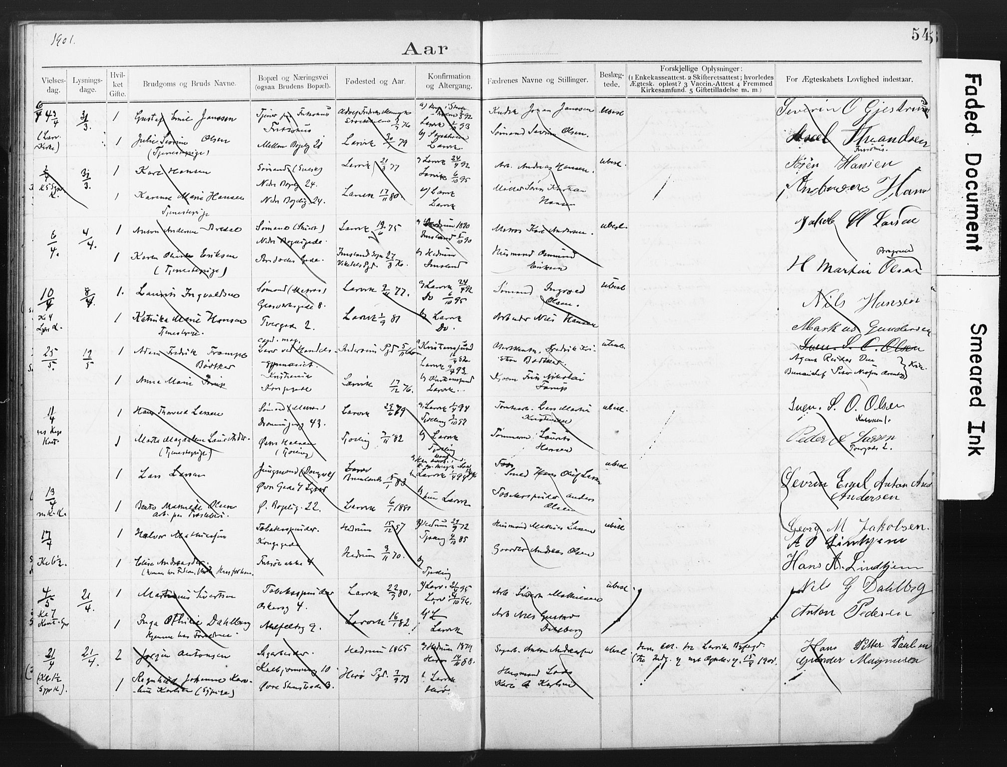 Larvik kirkebøker, SAKO/A-352/H/Ha/L0002: Banns register no. 2, 1892-1907, p. 54