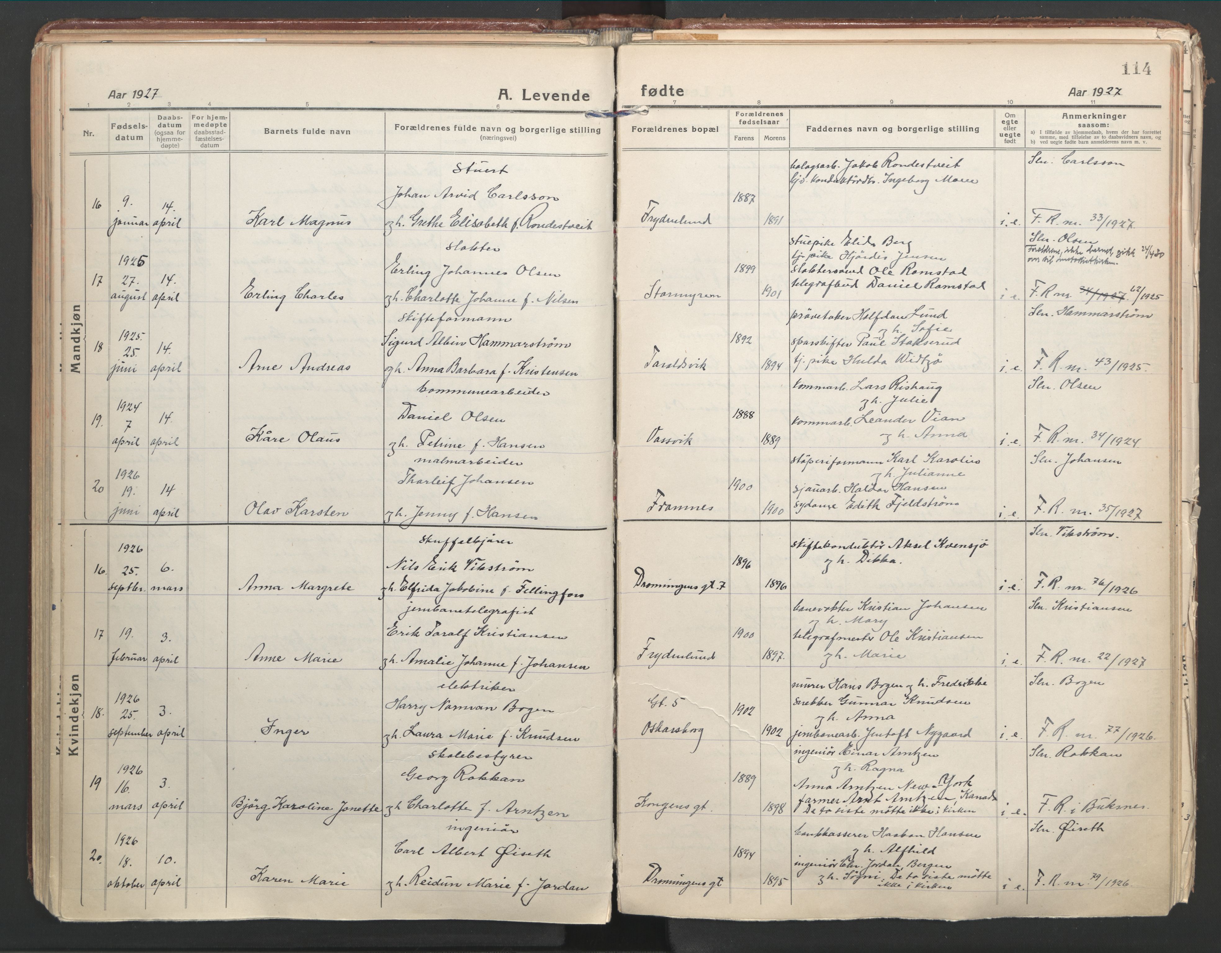 Ministerialprotokoller, klokkerbøker og fødselsregistre - Nordland, AV/SAT-A-1459/871/L1003: Parish register (official) no. 871A19, 1921-1930, p. 114