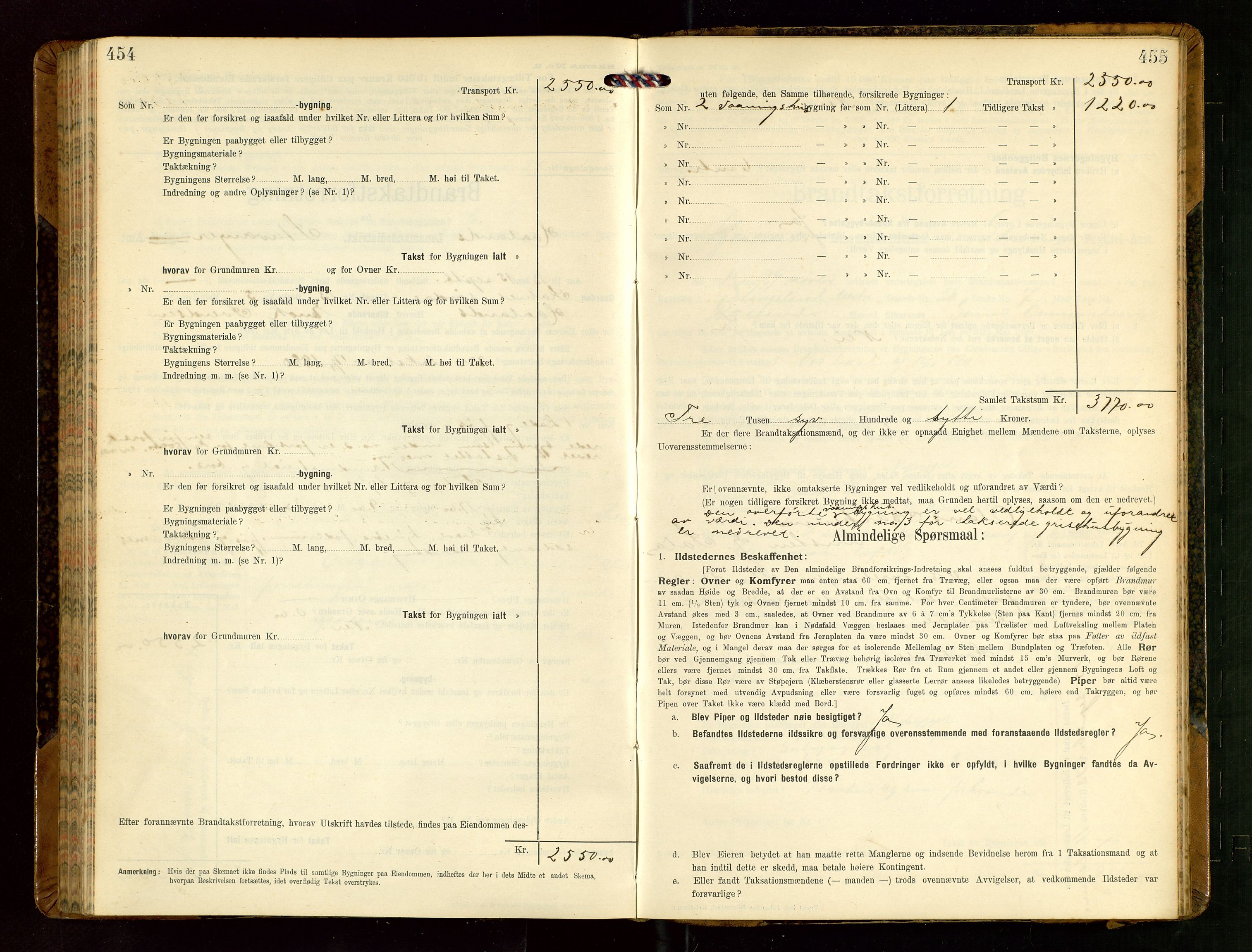 Håland lensmannskontor, AV/SAST-A-100100/Gob/L0004: Branntakstprotokoll - skjematakst. Register i boken., 1913-1915, p. 454-455