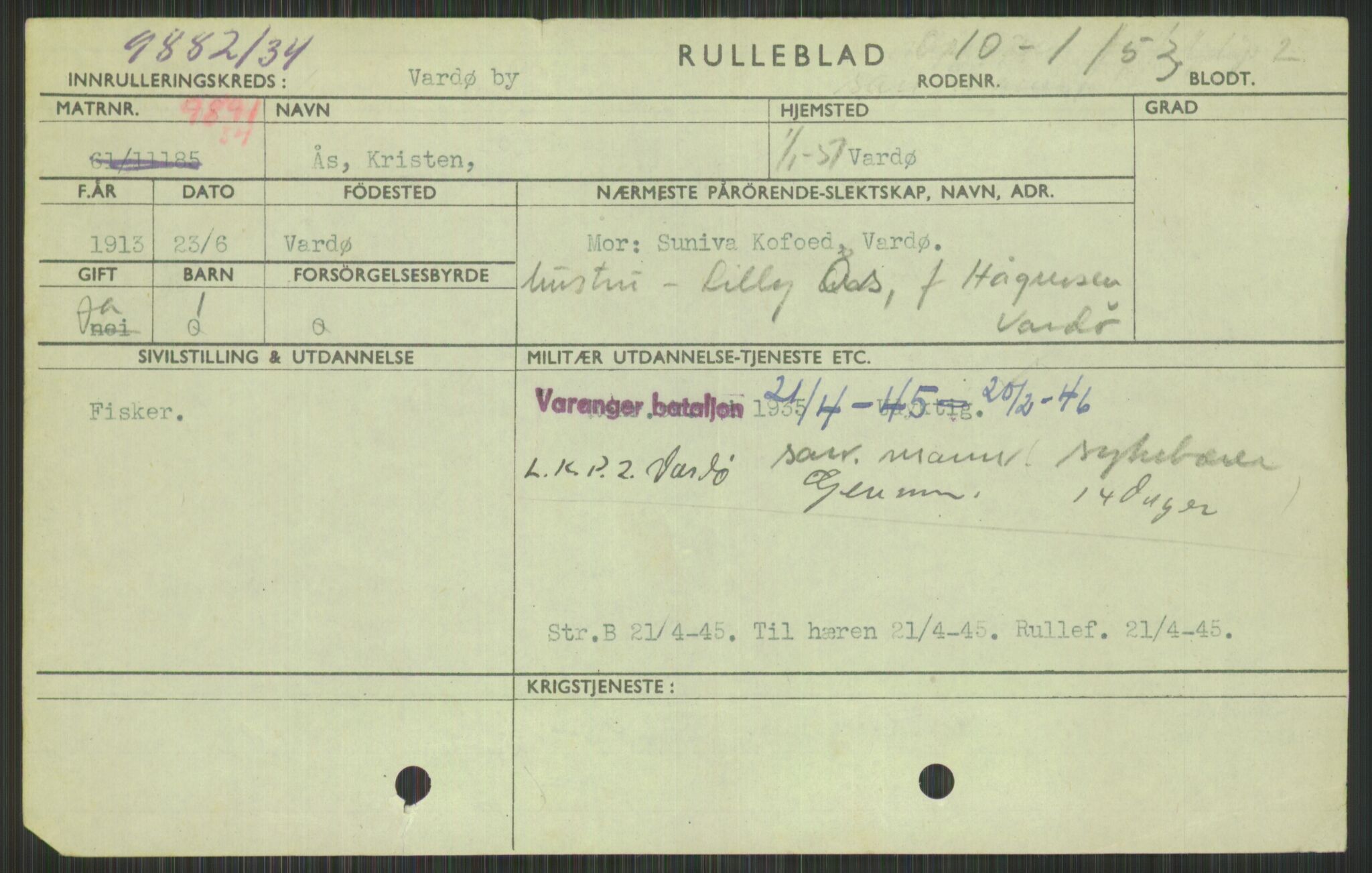 Forsvaret, Varanger bataljon, AV/RA-RAFA-2258/1/D/L0441: Rulleblad for fødte 1913-1917, 1913-1917, p. 299