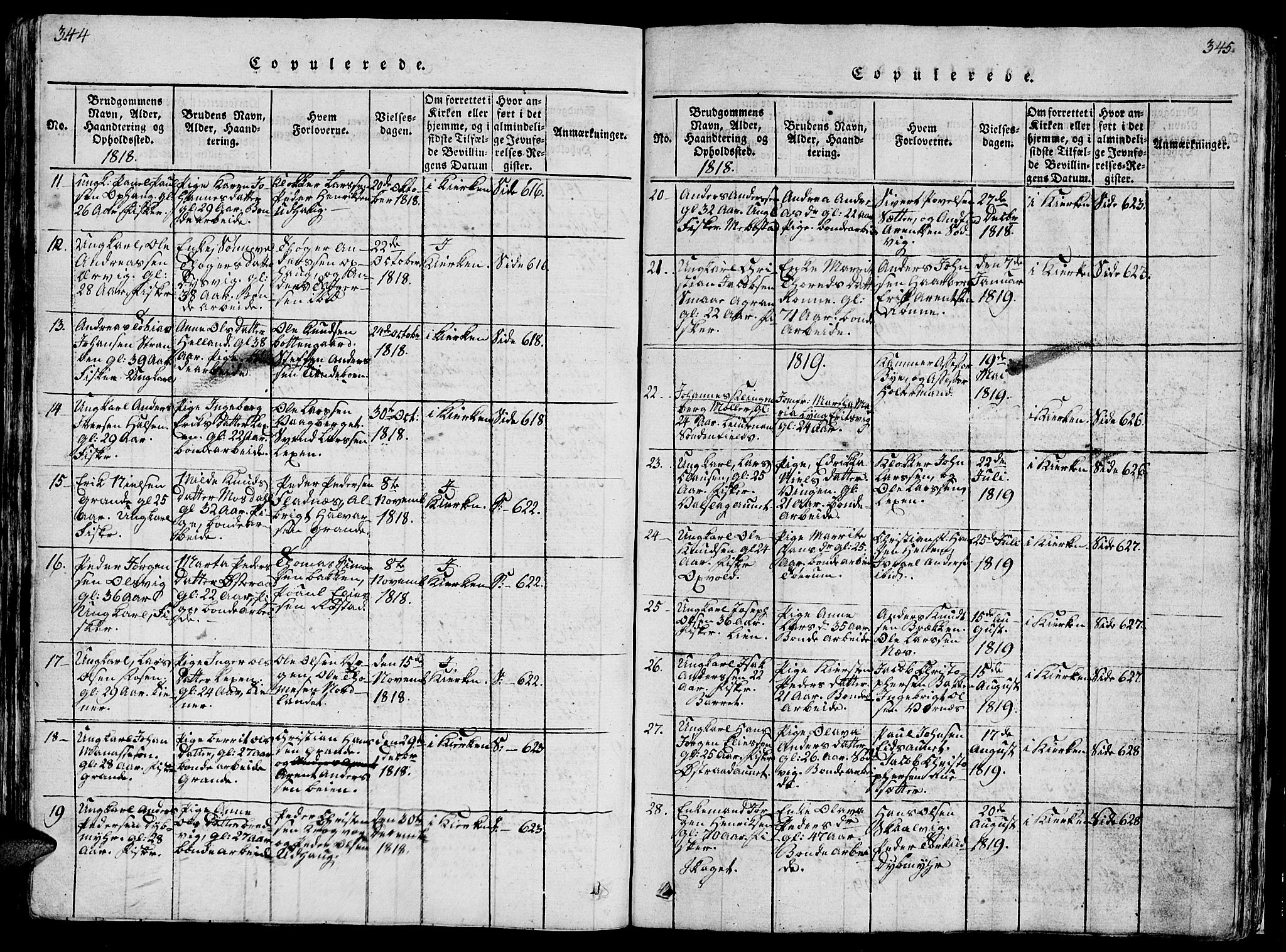 Ministerialprotokoller, klokkerbøker og fødselsregistre - Sør-Trøndelag, SAT/A-1456/659/L0744: Parish register (copy) no. 659C01, 1818-1825, p. 344-345
