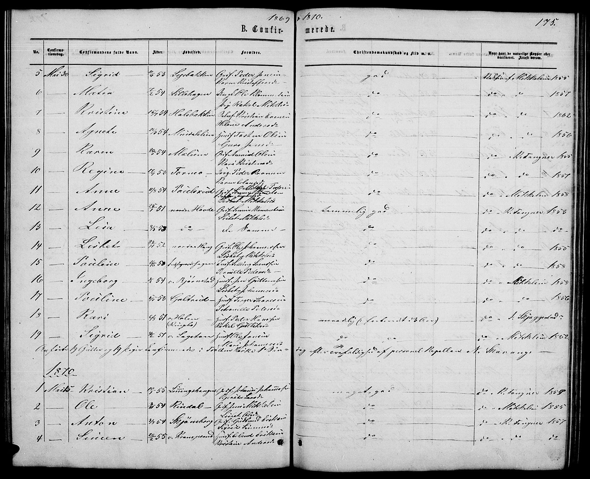 Øyer prestekontor, SAH/PREST-084/H/Ha/Hab/L0001: Parish register (copy) no. 1, 1863-1877, p. 175
