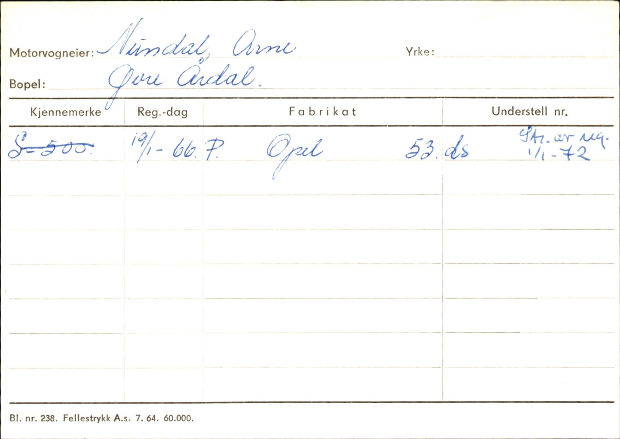 Statens vegvesen, Sogn og Fjordane vegkontor, SAB/A-5301/4/F/L0145: Registerkort Vågsøy S-Å. Årdal I-P, 1945-1975, p. 2141