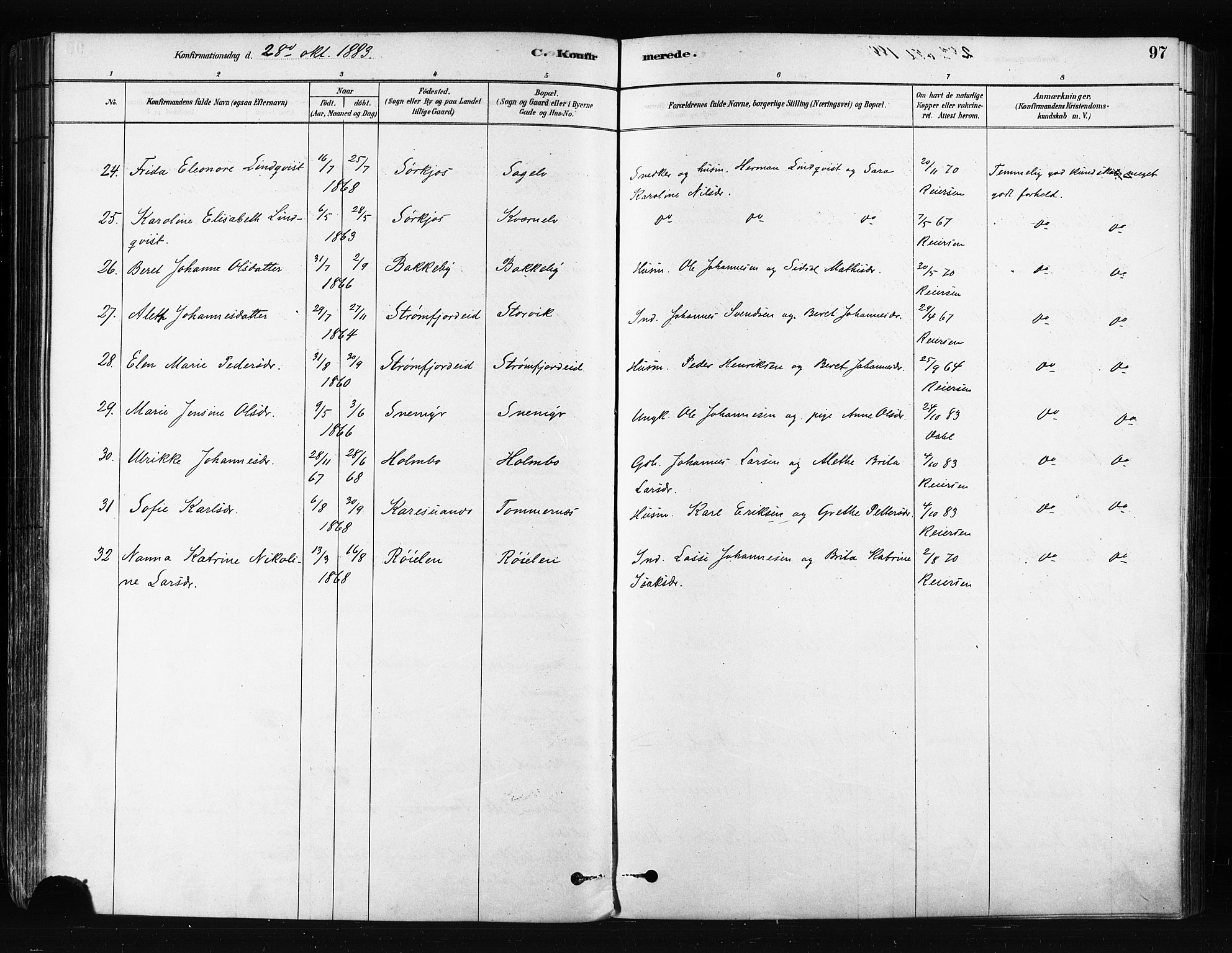 Skjervøy sokneprestkontor, AV/SATØ-S-1300/H/Ha/Haa/L0014kirke: Parish register (official) no. 14, 1878-1894, p. 97