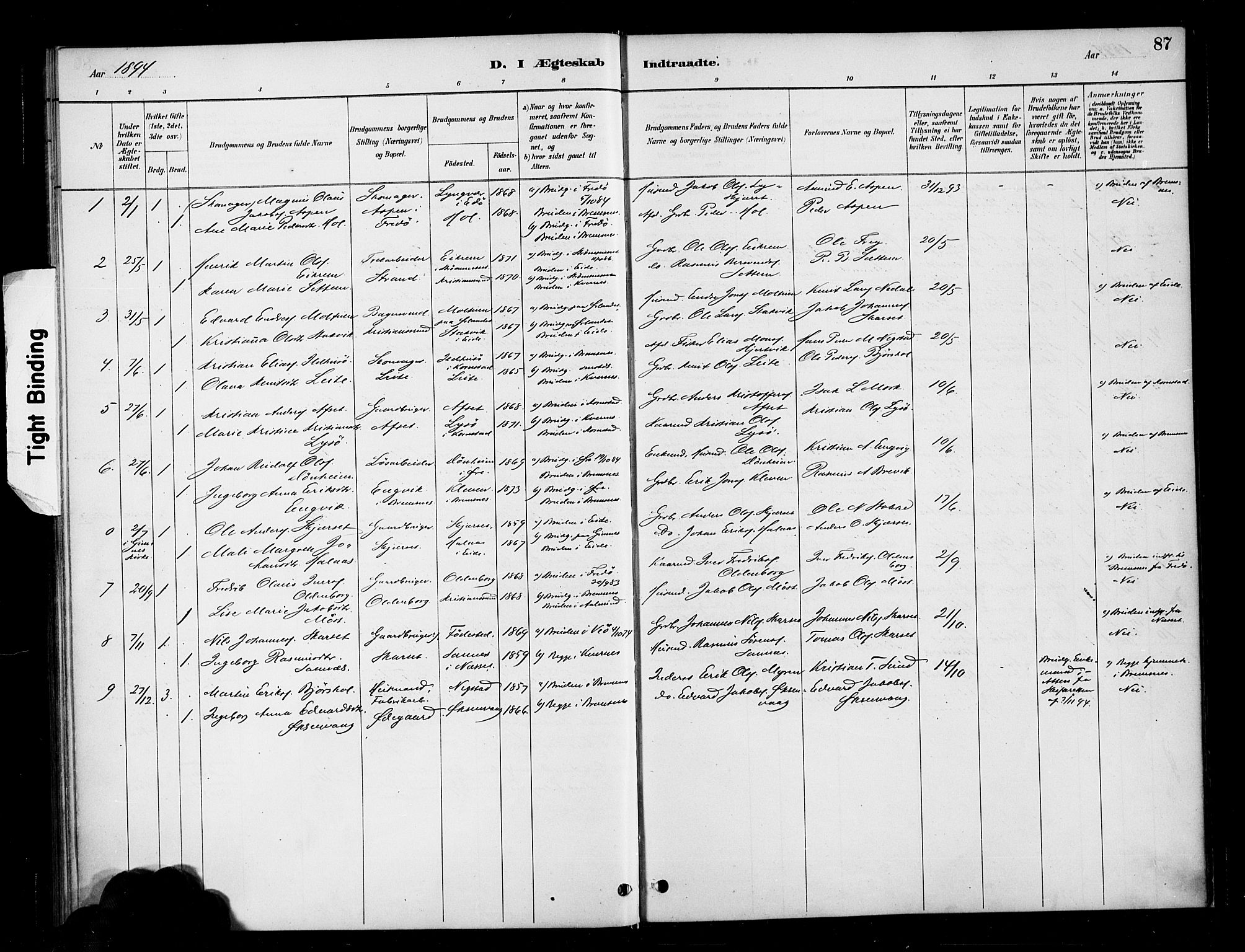 Ministerialprotokoller, klokkerbøker og fødselsregistre - Møre og Romsdal, SAT/A-1454/568/L0809: Parish register (official) no. 568A13, 1884-1900, p. 87