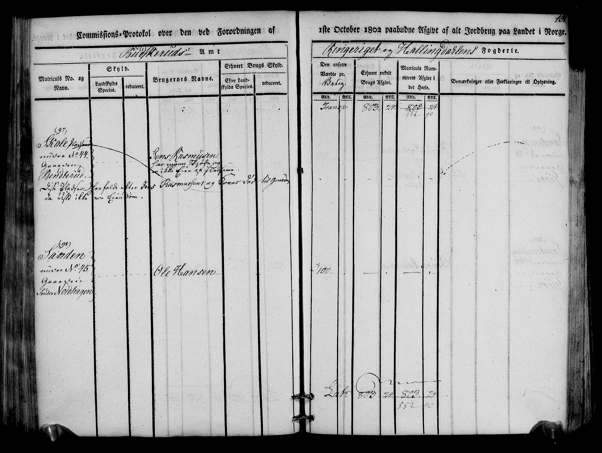 Rentekammeret inntil 1814, Realistisk ordnet avdeling, AV/RA-EA-4070/N/Ne/Nea/L0047: Ringerike og Hallingdal fogderi. Kommisjonsprotokoll for Nes prestegjeld, 1803, p. 134