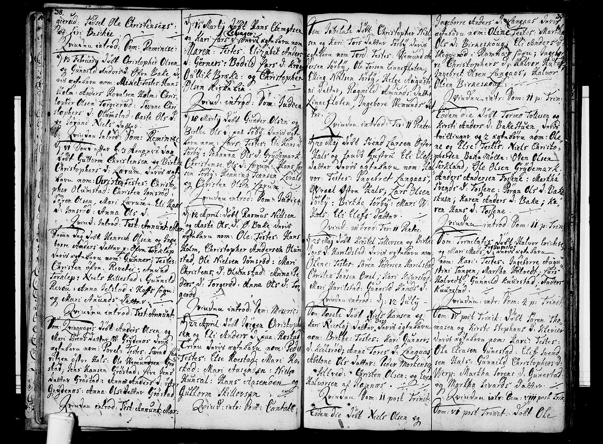 Våle kirkebøker, AV/SAKO-A-334/F/Fa/L0003: Parish register (official) no. I 3, 1732-1773, p. 38-39