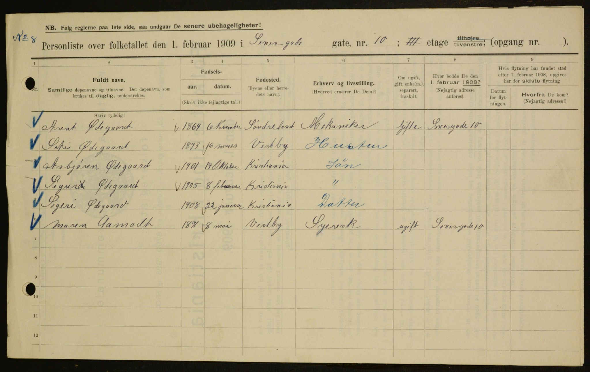 OBA, Municipal Census 1909 for Kristiania, 1909, p. 86008