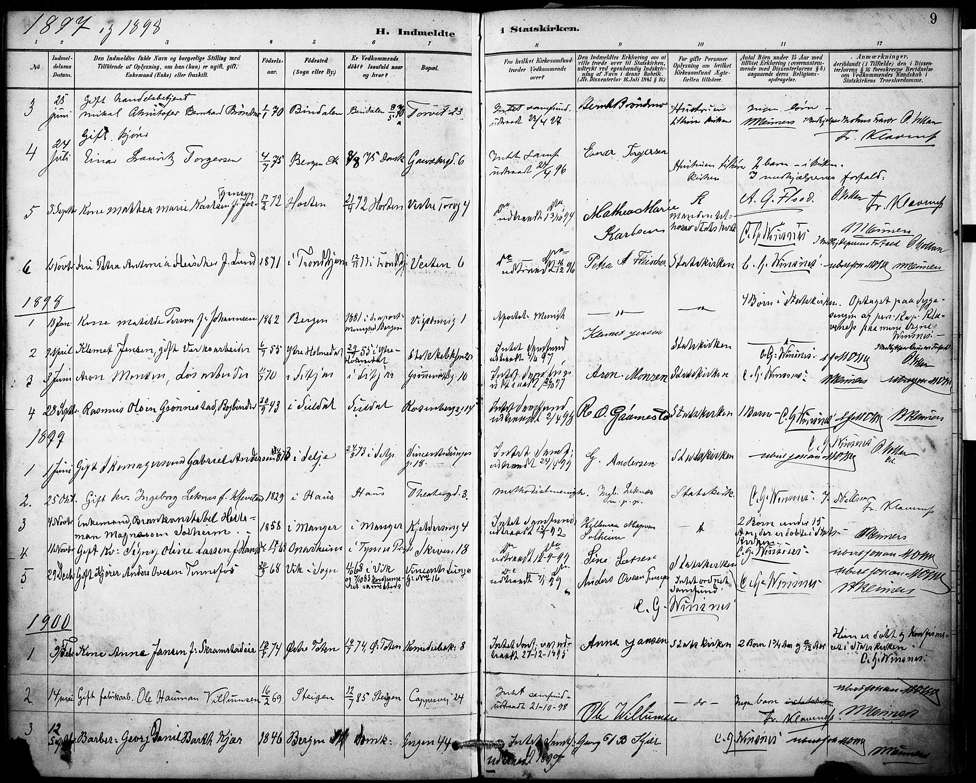 Domkirken sokneprestembete, SAB/A-74801/H/Haa: Parish register (official) no. I 1, 1887-1908, p. 9