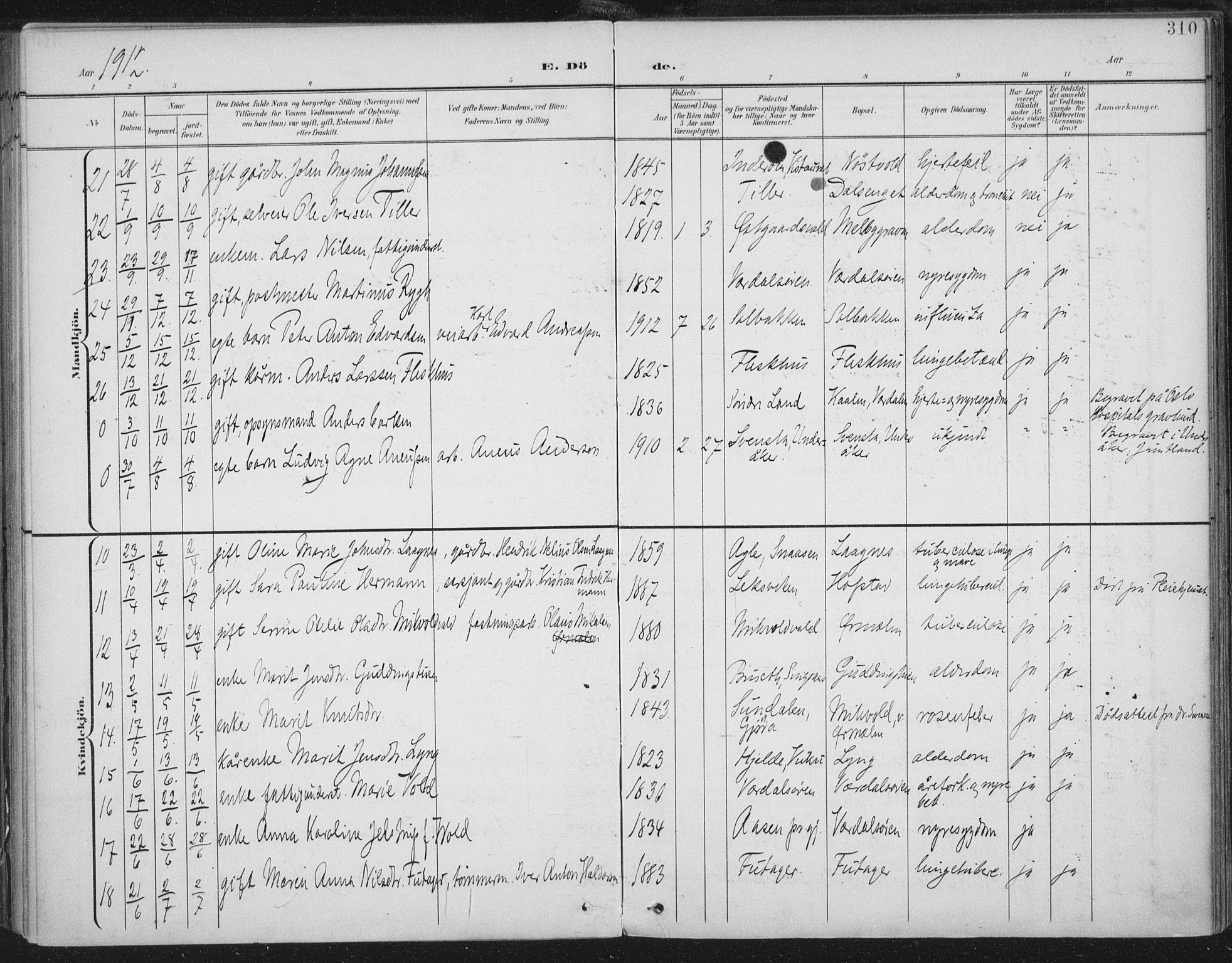 Ministerialprotokoller, klokkerbøker og fødselsregistre - Nord-Trøndelag, AV/SAT-A-1458/723/L0246: Parish register (official) no. 723A15, 1900-1917, p. 310