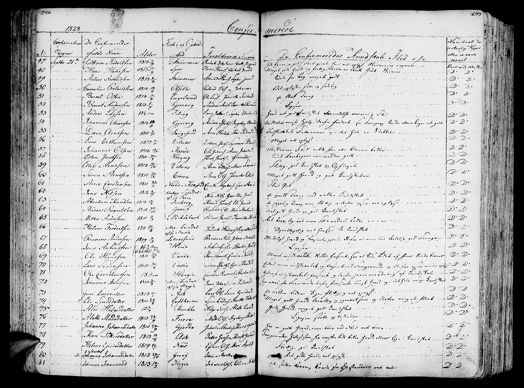 Askvoll sokneprestembete, AV/SAB-A-79501/H/Haa/Haaa/L0010: Parish register (official) no. A 10, 1821-1844, p. 272-273