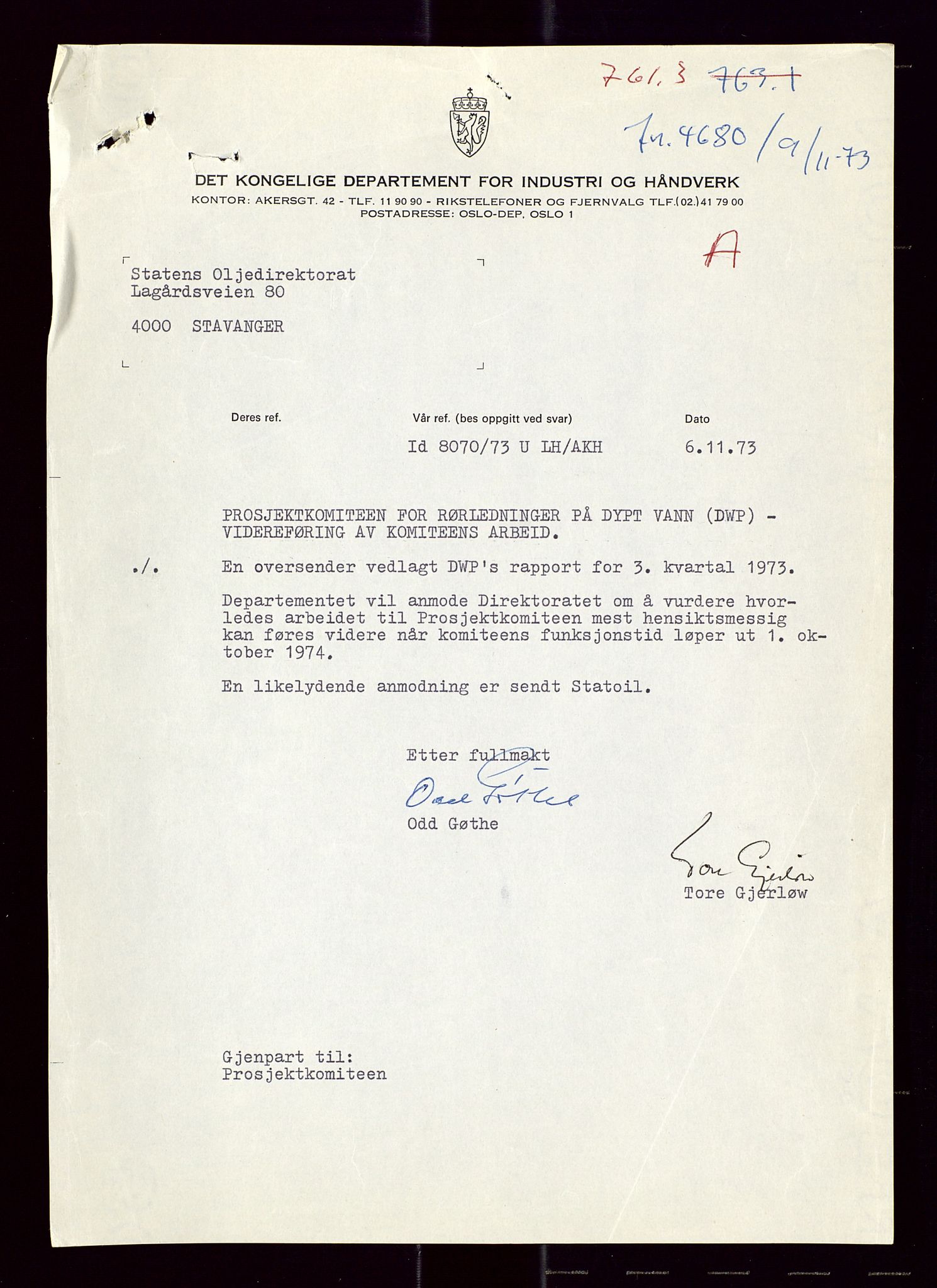 Industridepartementet, Oljekontoret, AV/SAST-A-101348/Di/L0005: DWP, 761 forskning/teknologi, 2 prot. DWP feasibility study, 1972-1975, p. 213