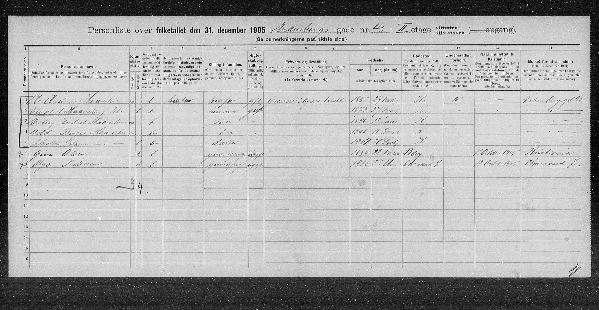 OBA, Municipal Census 1905 for Kristiania, 1905, p. 9754