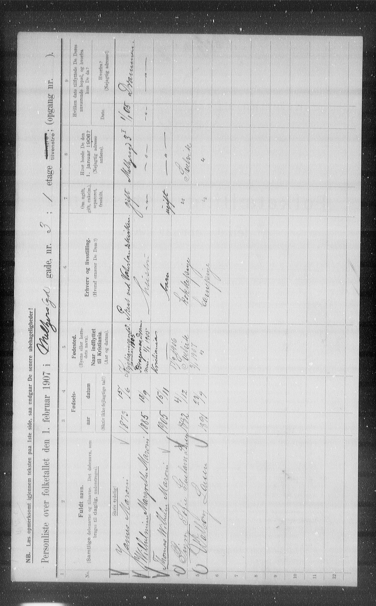 OBA, Municipal Census 1907 for Kristiania, 1907, p. 33272