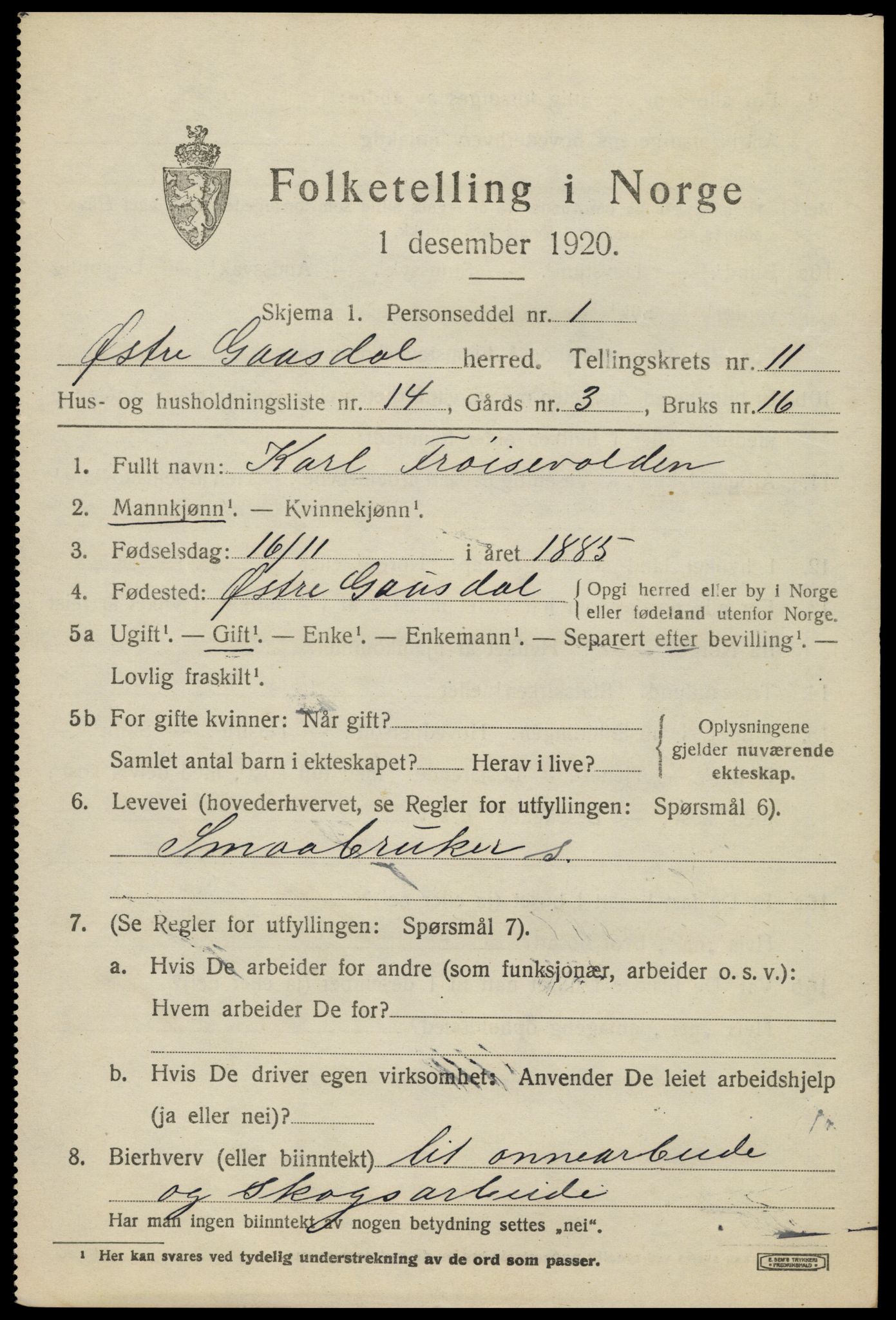 SAH, 1920 census for Østre Gausdal, 1920, p. 5982