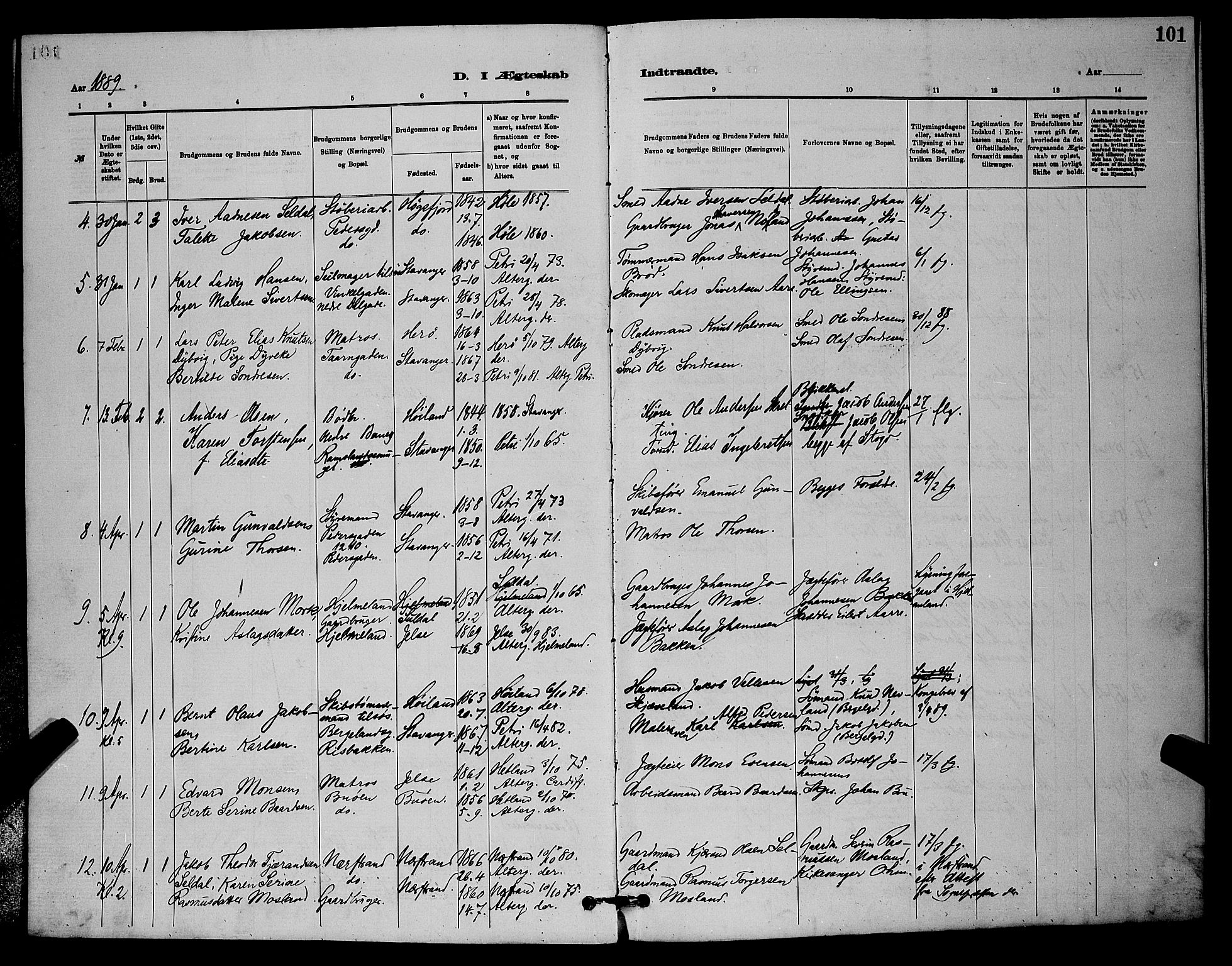 St. Johannes sokneprestkontor, SAST/A-101814/001/30/30BB/L0001: Parish register (copy) no. B 1, 1885-1897, p. 101