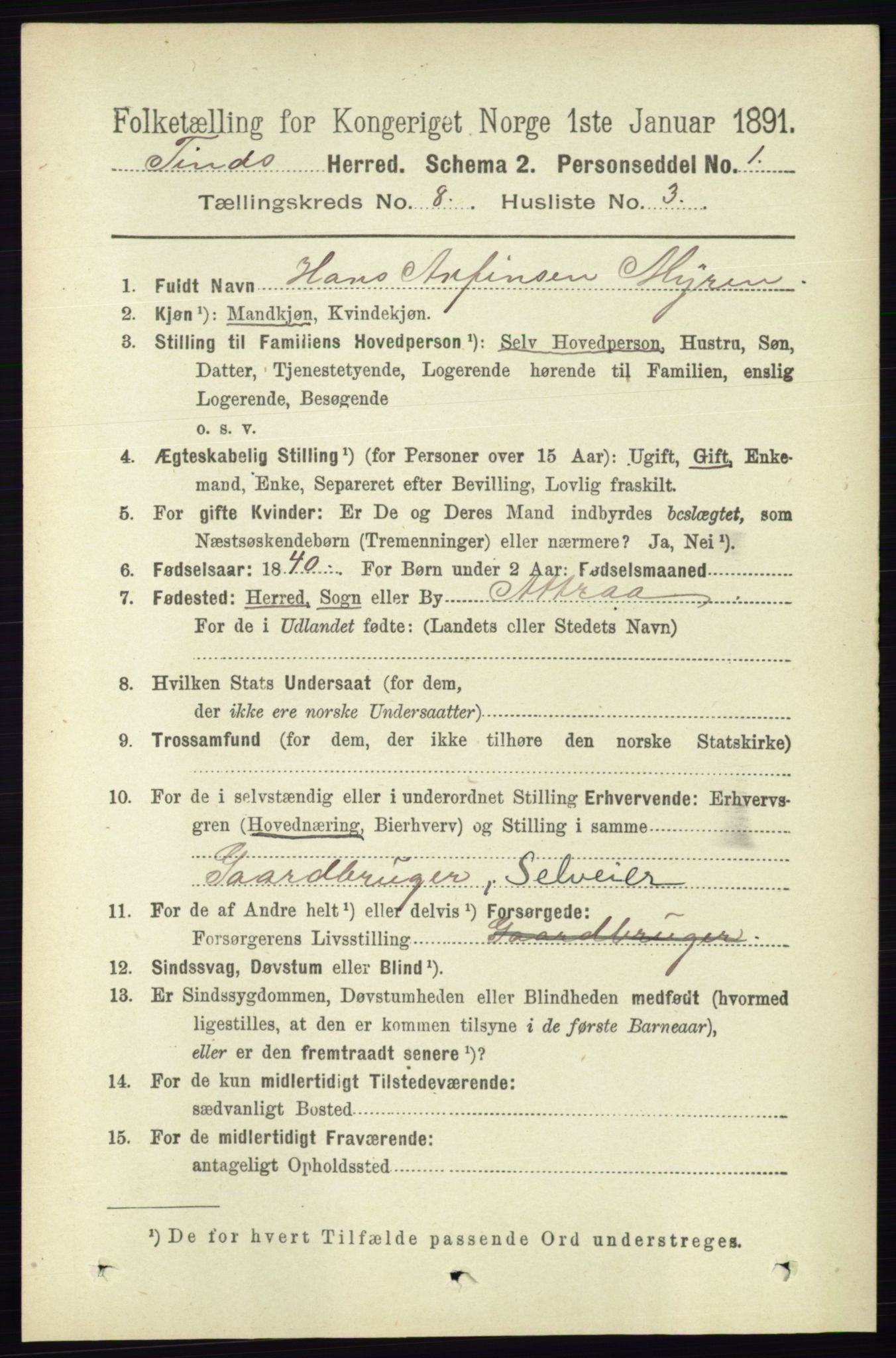 RA, 1891 census for 0826 Tinn, 1891, p. 1667