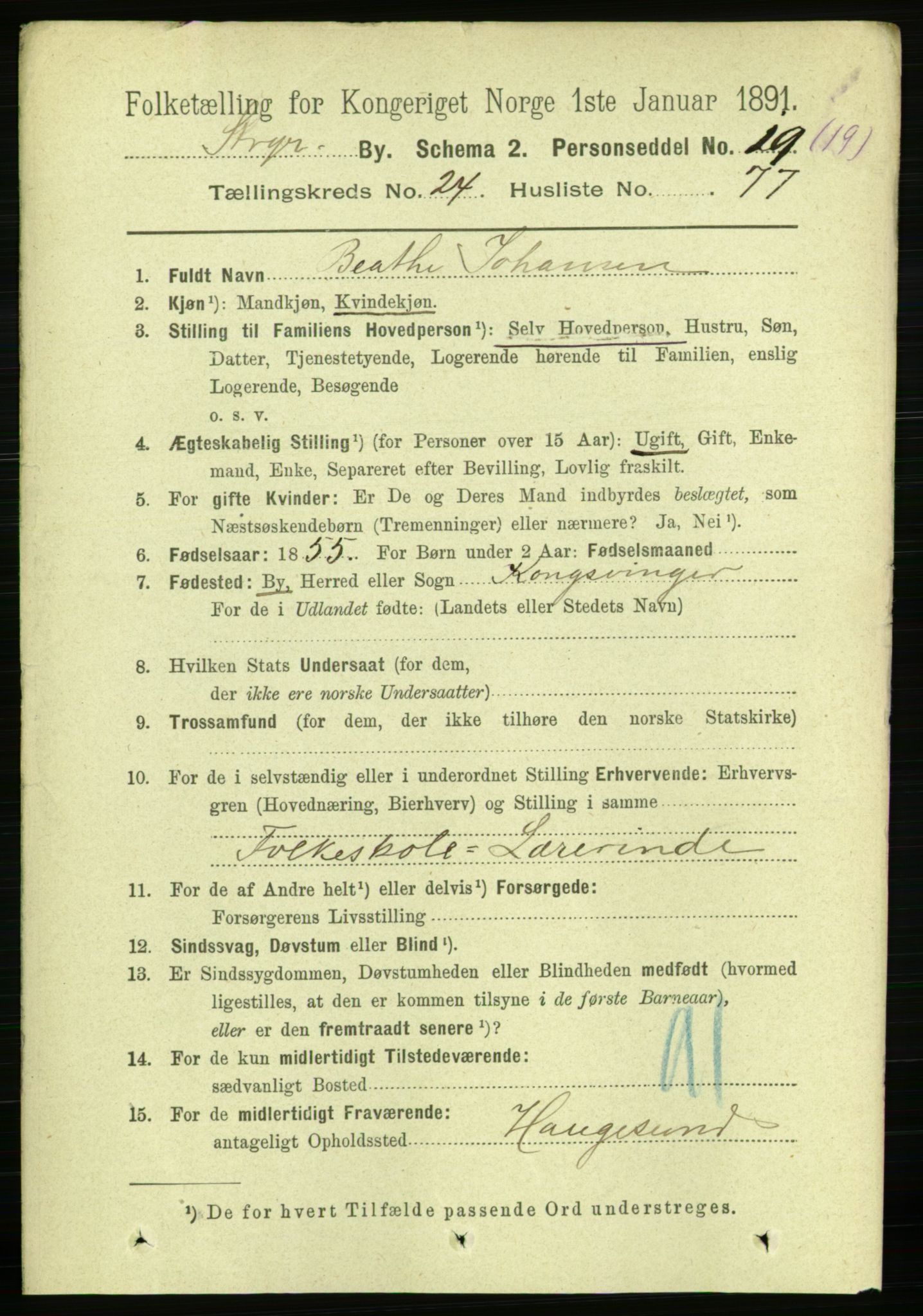 RA, 1891 census for 1103 Stavanger, 1891, p. 27268