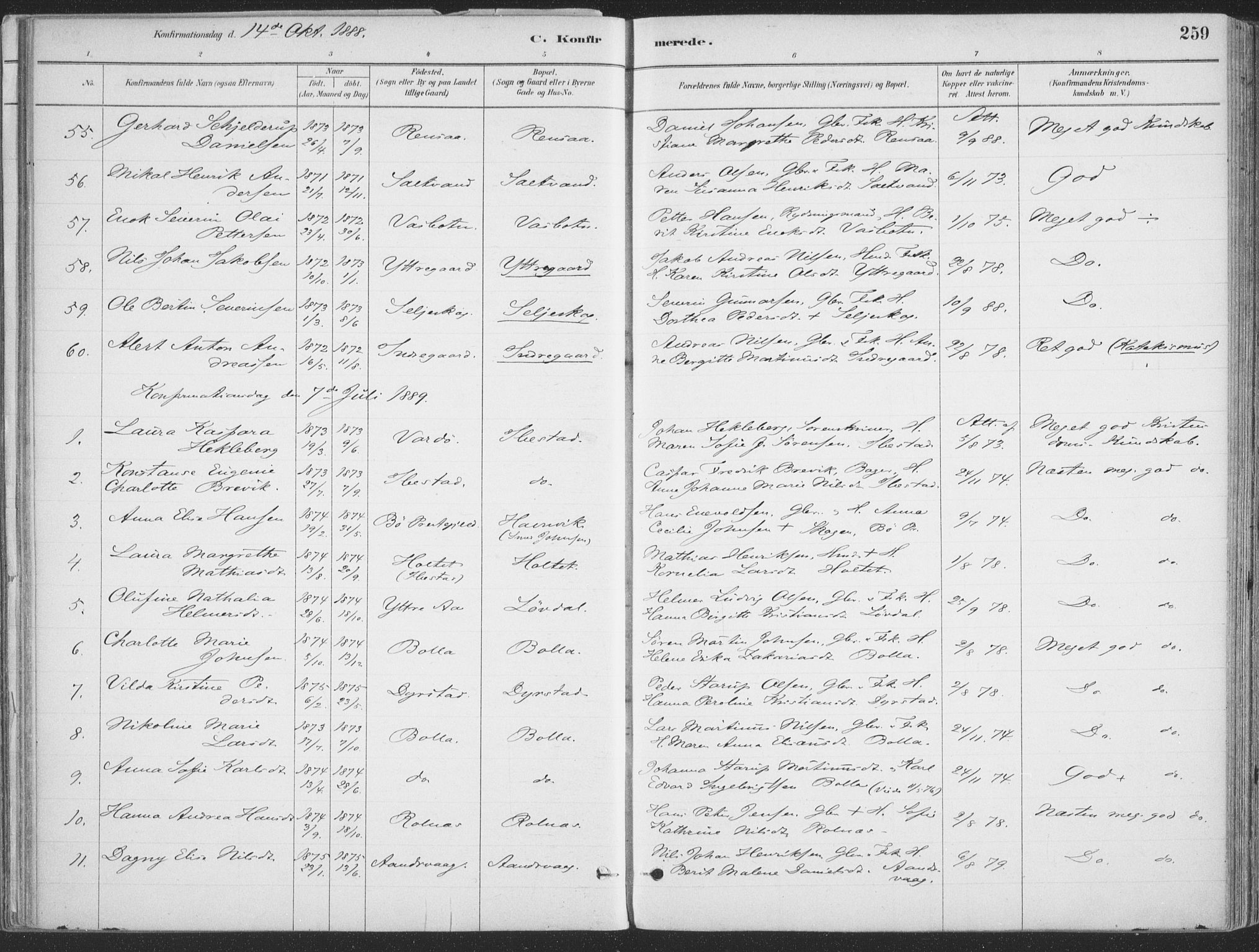 Ibestad sokneprestembete, SATØ/S-0077/H/Ha/Haa/L0011kirke: Parish register (official) no. 11, 1880-1889, p. 259