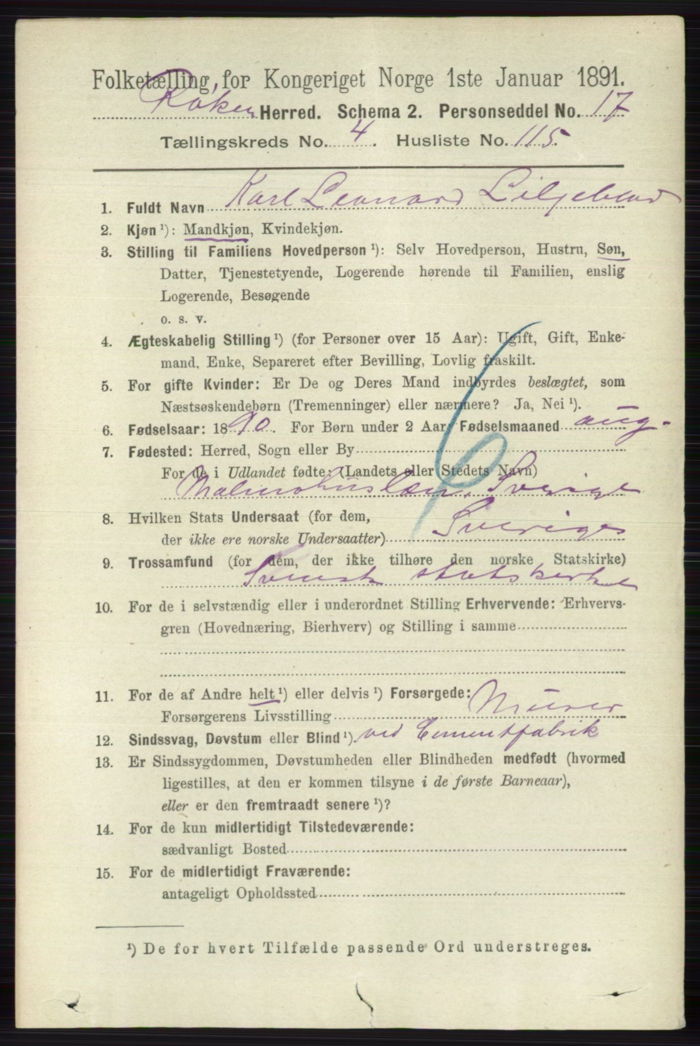 RA, 1891 census for 0627 Røyken, 1891, p. 2761