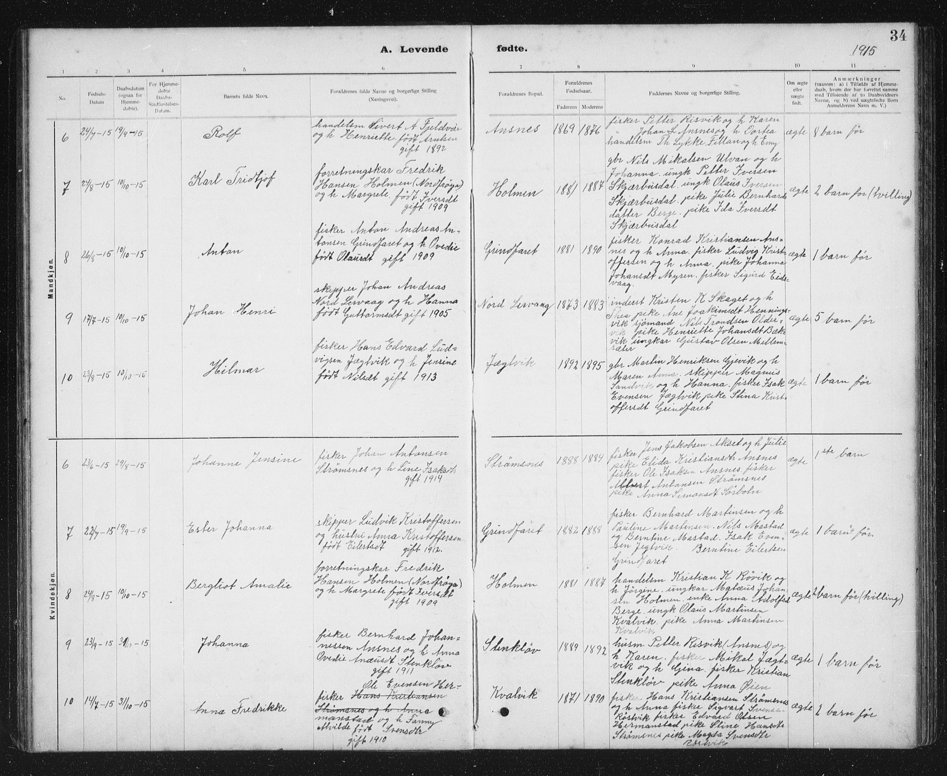 Ministerialprotokoller, klokkerbøker og fødselsregistre - Sør-Trøndelag, SAT/A-1456/637/L0563: Parish register (copy) no. 637C04, 1899-1940, p. 34
