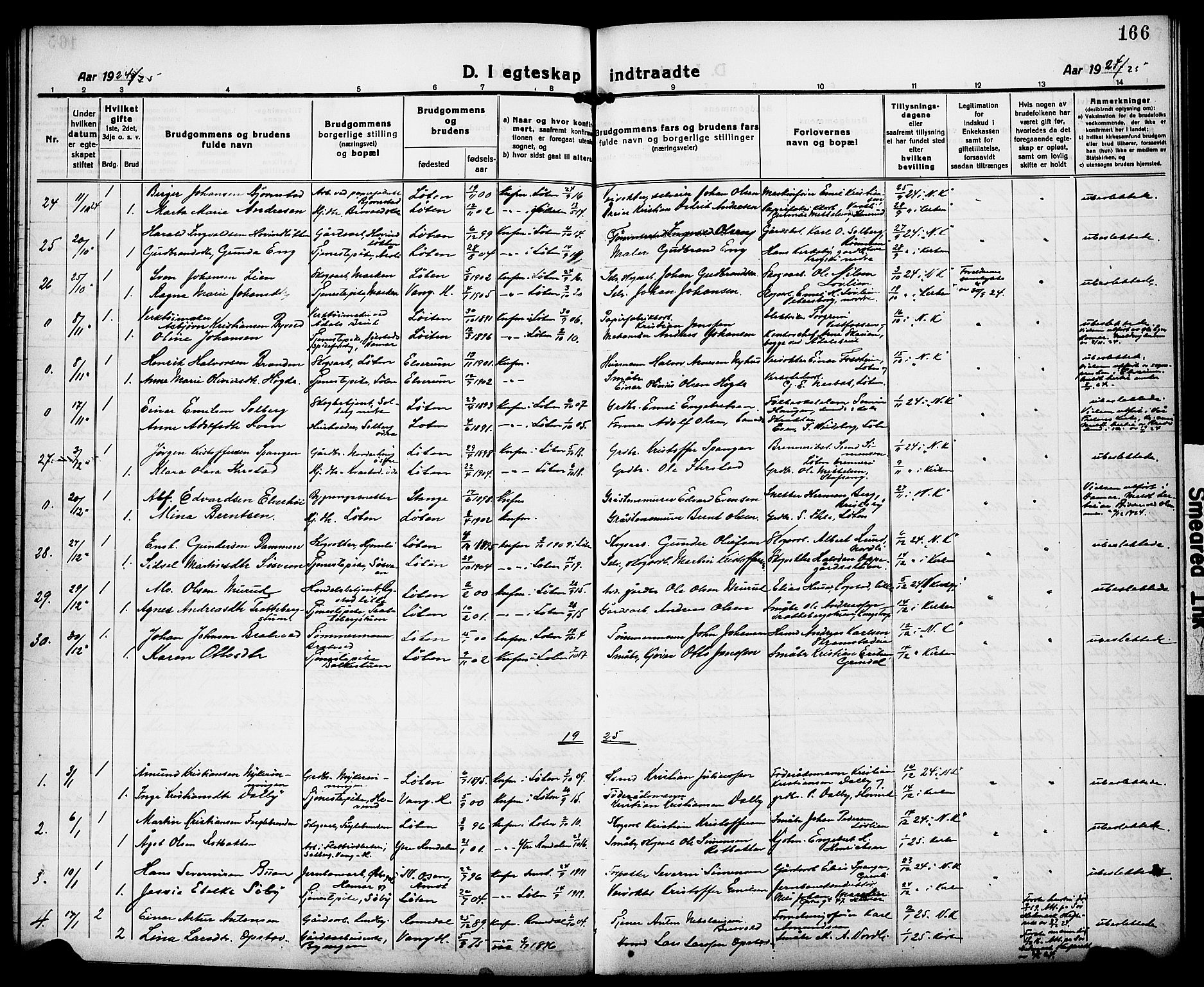 Løten prestekontor, AV/SAH-PREST-022/L/La/L0008: Parish register (copy) no. 8, 1920-1929, p. 166