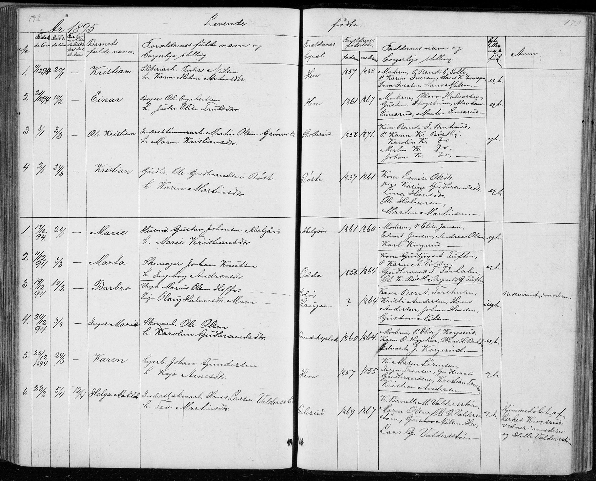 Ådal kirkebøker, SAKO/A-248/G/Gc/L0001: Parish register (copy) no. III 1, 1862-1898, p. 472-473