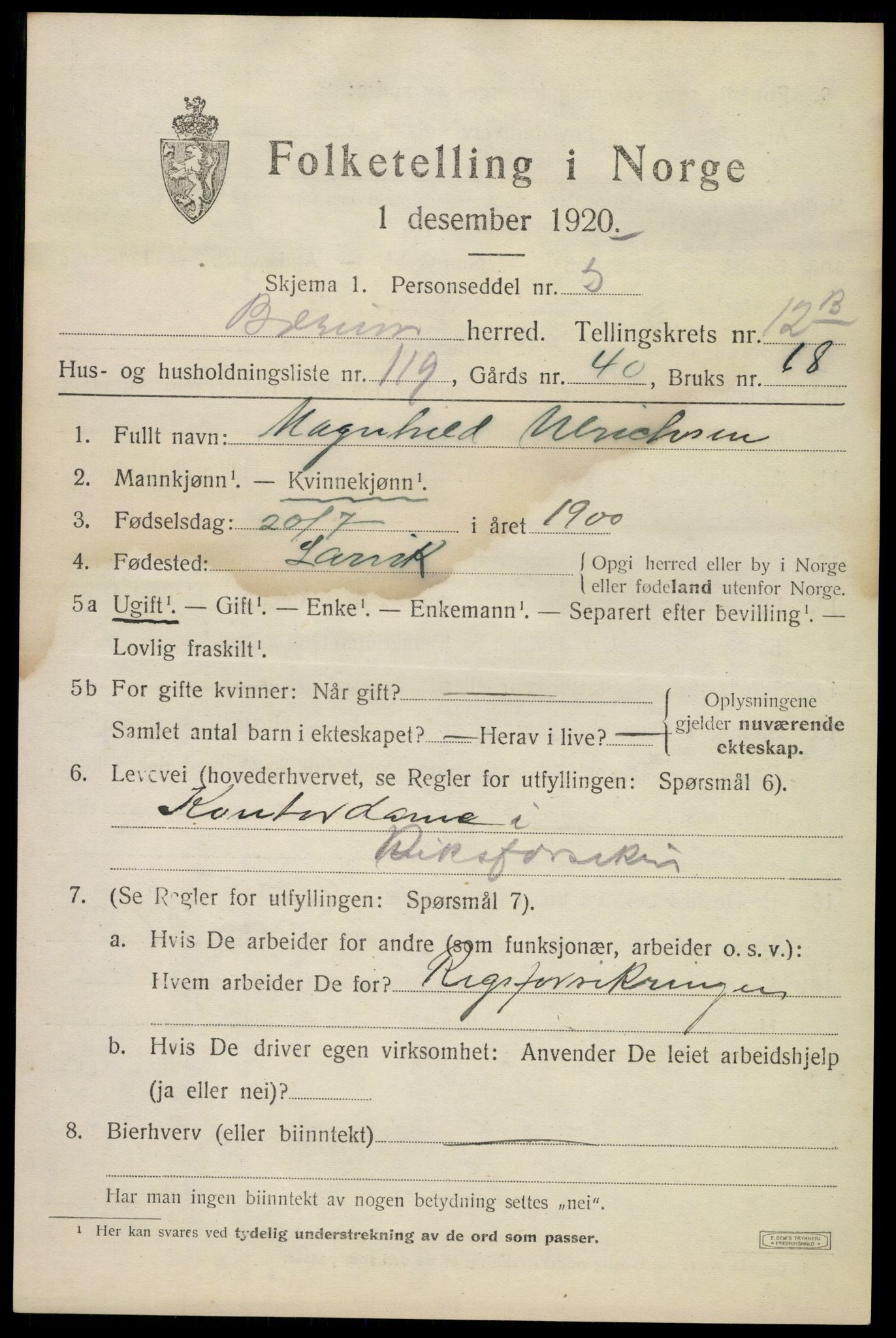 SAO, 1920 census for Bærum, 1920, p. 29376