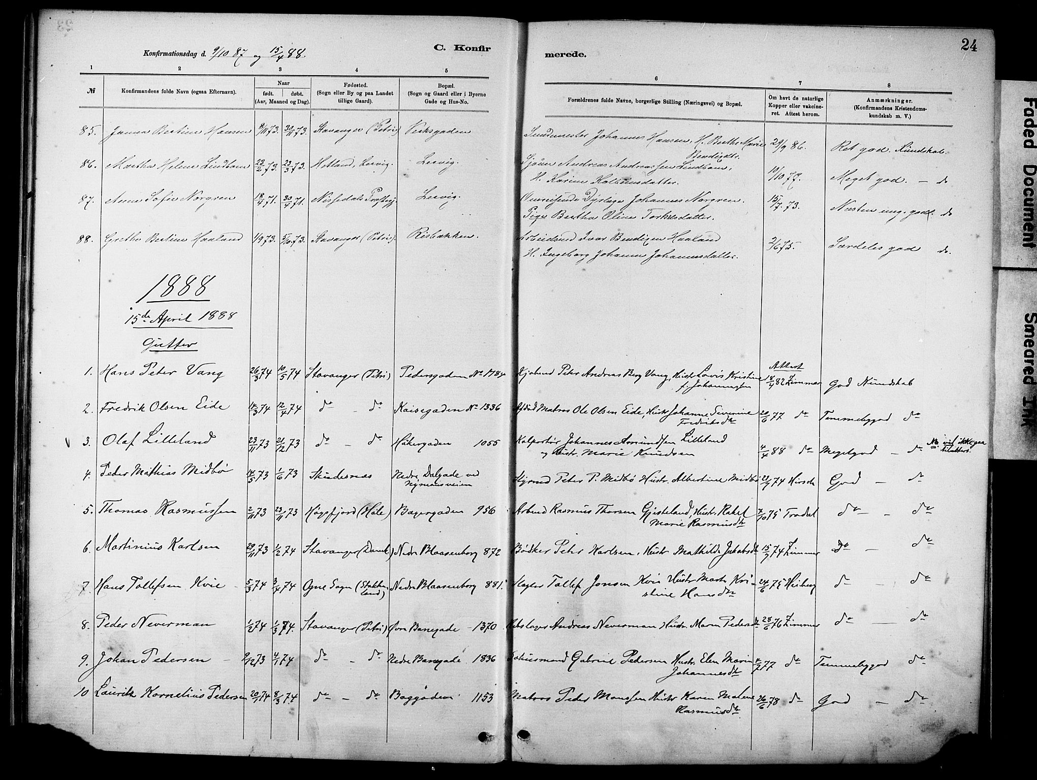 St. Johannes sokneprestkontor, SAST/A-101814/001/30/30BA/L0002: Parish register (official) no. A 2, 1885-1899, p. 24