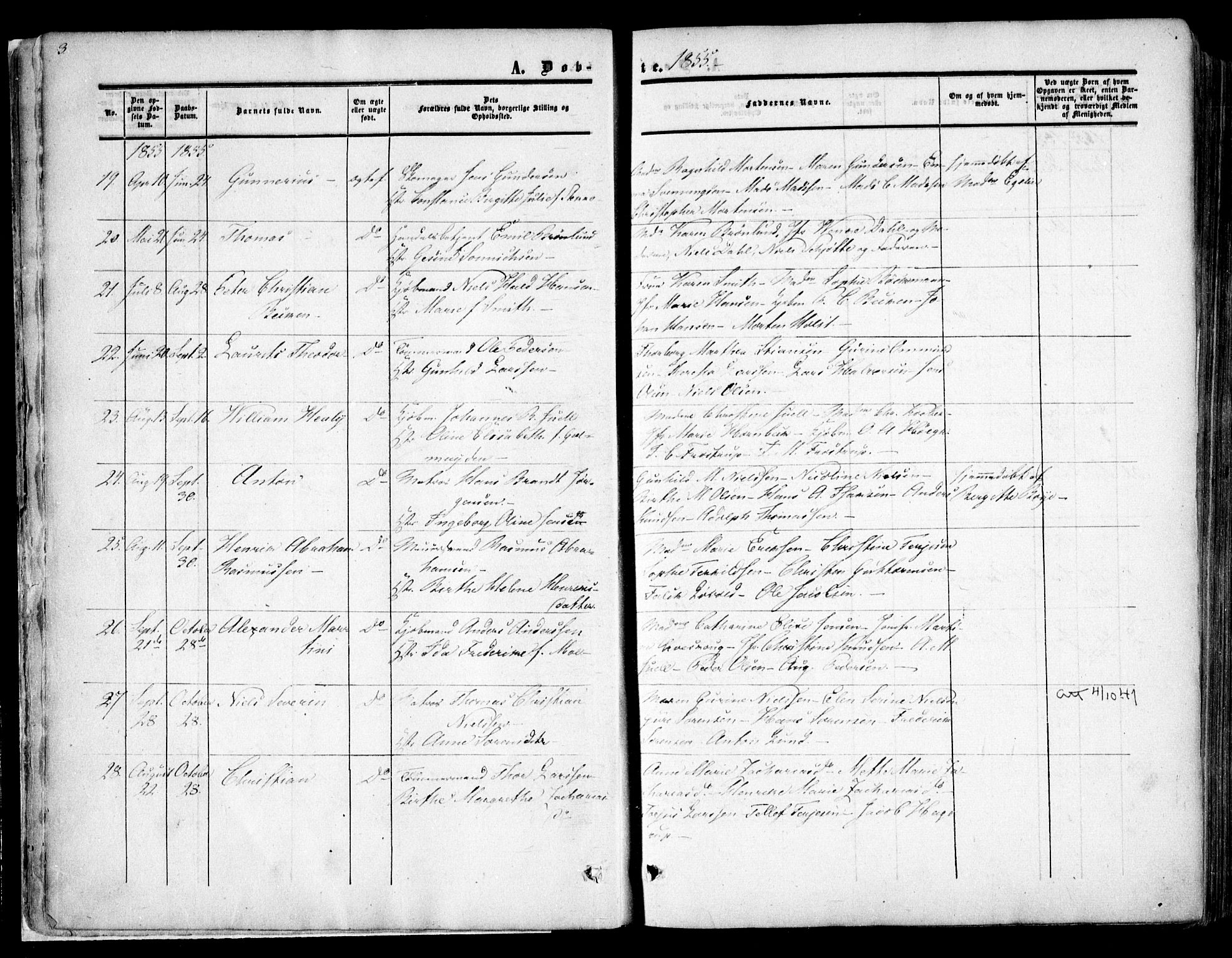 Arendal sokneprestkontor, Trefoldighet, SAK/1111-0040/F/Fa/L0006: Parish register (official) no. A 6, 1855-1868, p. 3