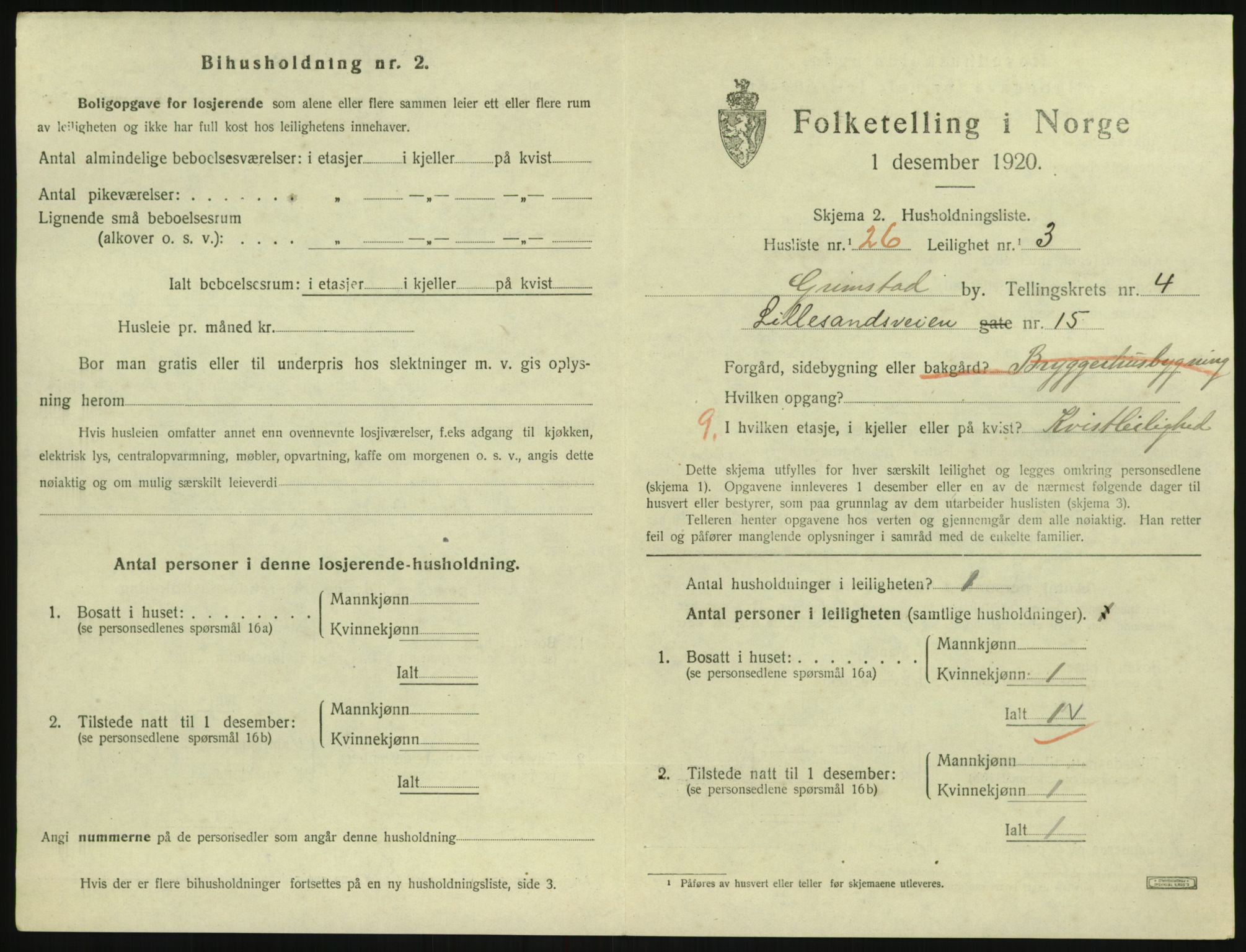 SAK, 1920 census for Grimstad, 1920, p. 1899