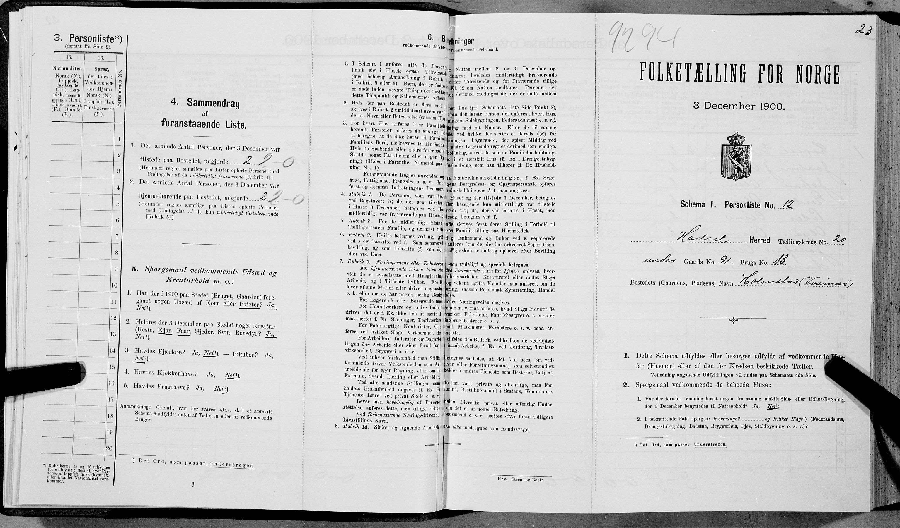 SAT, 1900 census for Hadsel, 1900, p. 1918