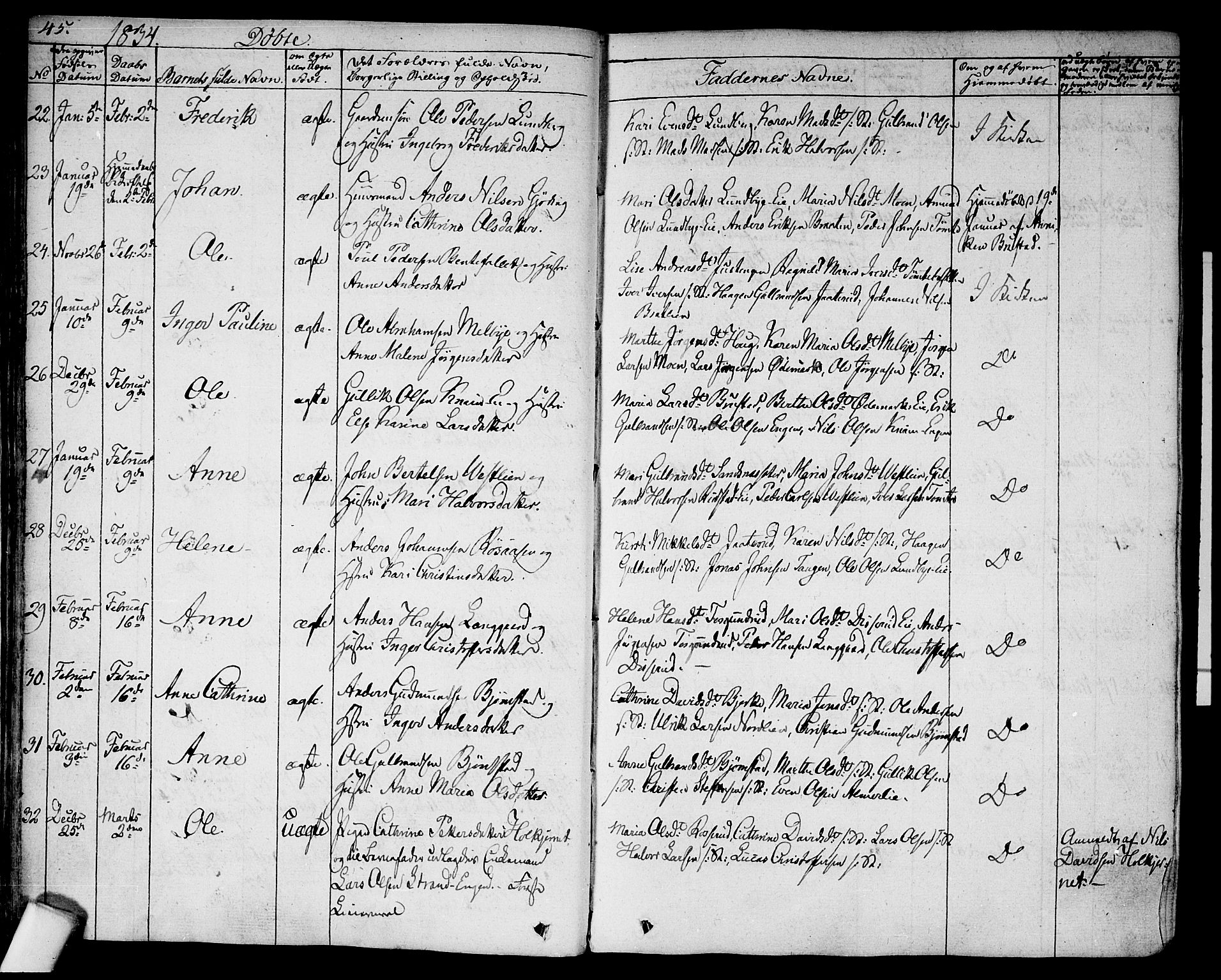 Hurdal prestekontor Kirkebøker, SAO/A-10889/F/Fa/L0004: Parish register (official) no. I 4, 1828-1845, p. 45