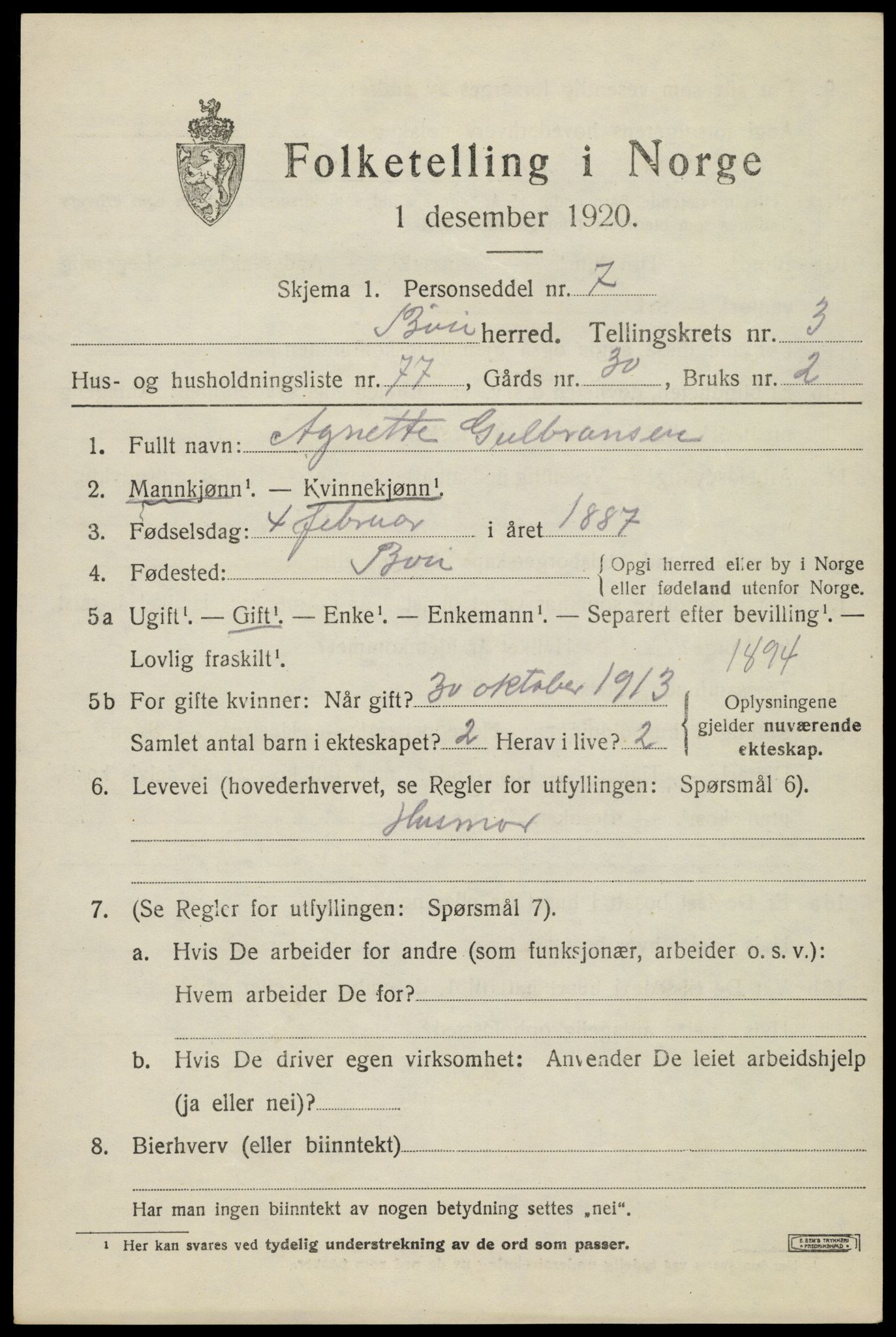 SAH, 1920 census for Biri, 1920, p. 3193