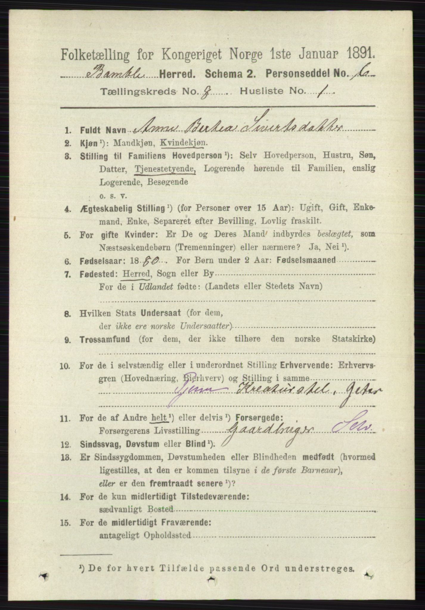 RA, 1891 census for 0814 Bamble, 1891, p. 3500