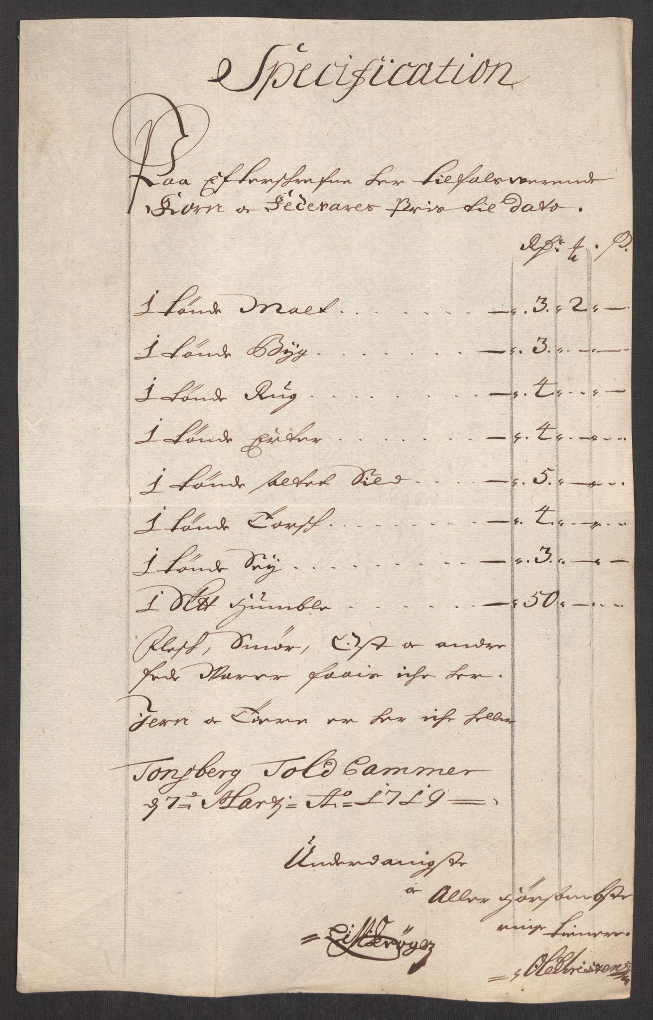 Rentekammeret inntil 1814, Realistisk ordnet avdeling, AV/RA-EA-4070/Oe/L0001: [Ø1]: Priskuranter, 1712-1739, p. 107