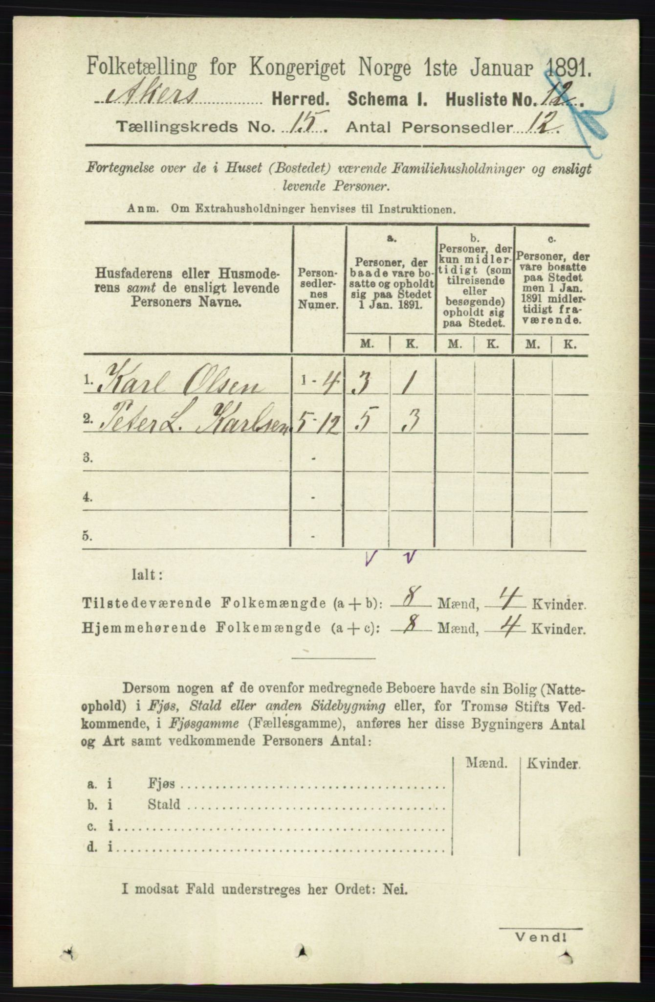 RA, 1891 census for 0218 Aker, 1891, p. 13263