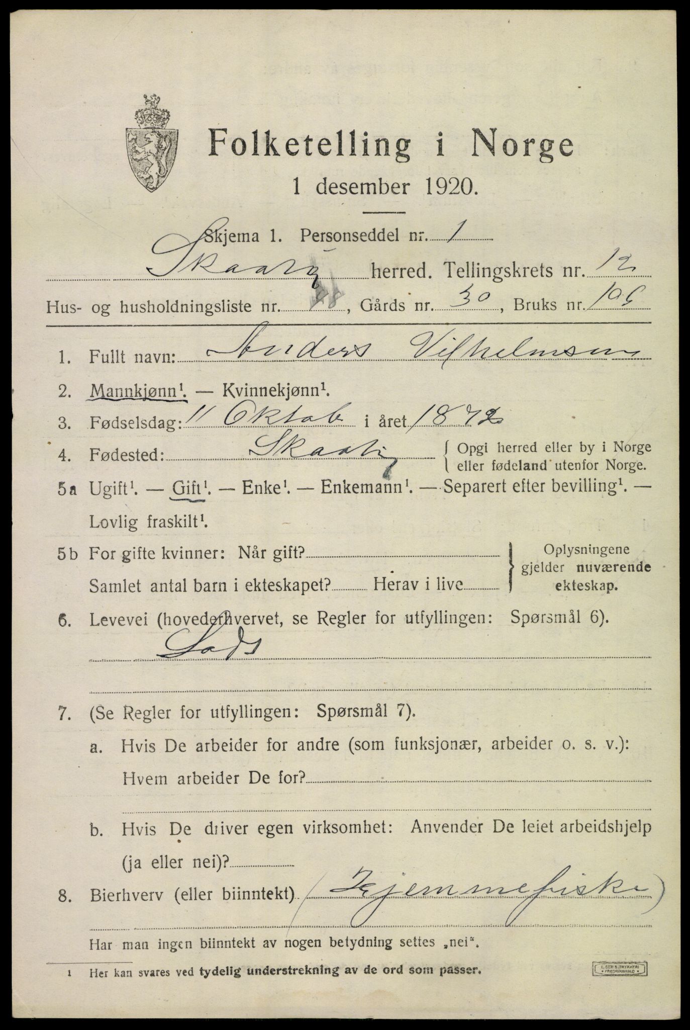 SAKO, 1920 census for Skåtøy, 1920, p. 8626