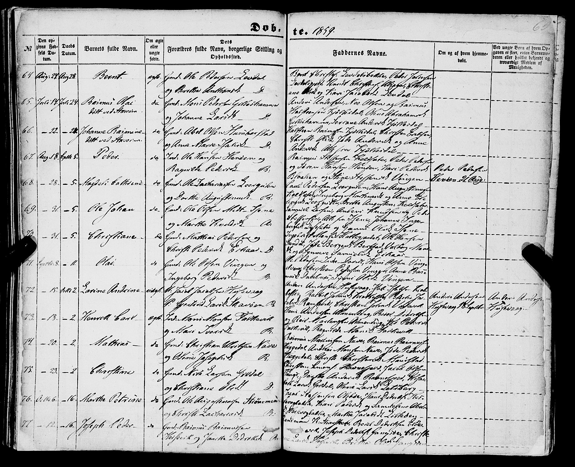 Davik sokneprestembete, AV/SAB-A-79701/H/Haa/Haaa/L0005: Parish register (official) no. A 5, 1850-1866, p. 65