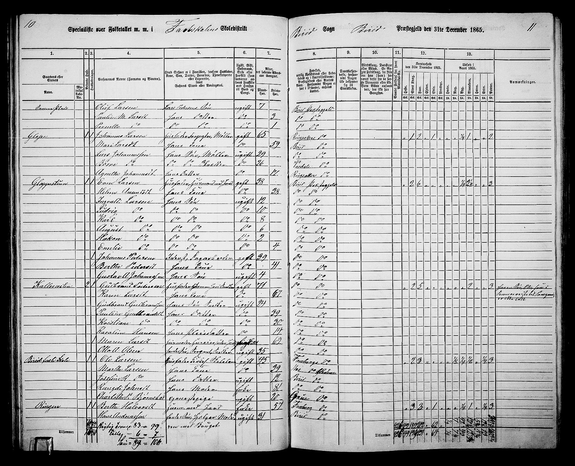 RA, 1865 census for Biri, 1865, p. 58