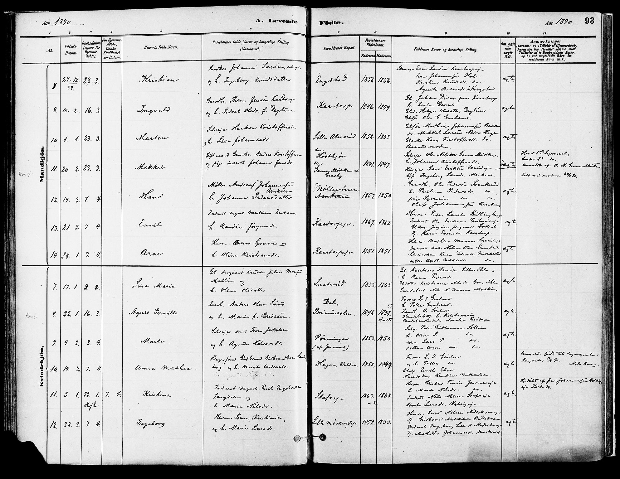 Vang prestekontor, Hedmark, SAH/PREST-008/H/Ha/Haa/L0018A: Parish register (official) no. 18A, 1880-1906, p. 93